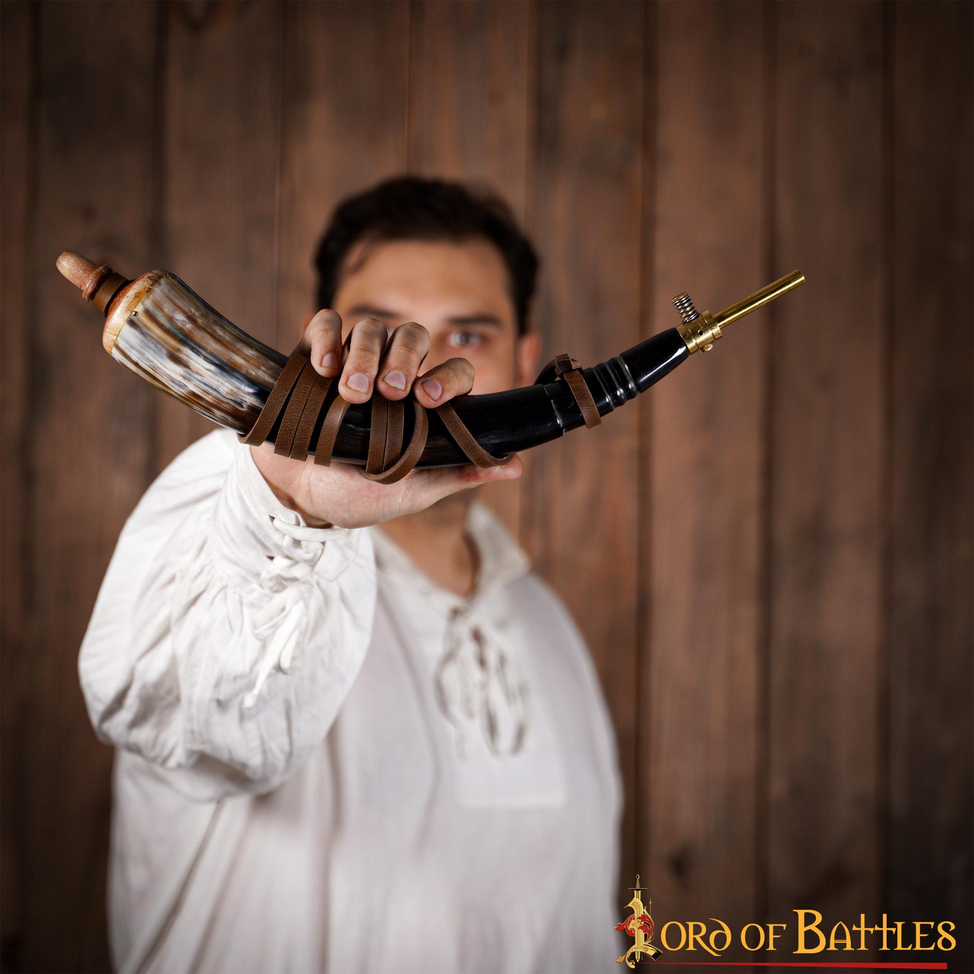 8-21-3 Medieval Viking Gun Powder Horn Functional Genuine Horn Accessory