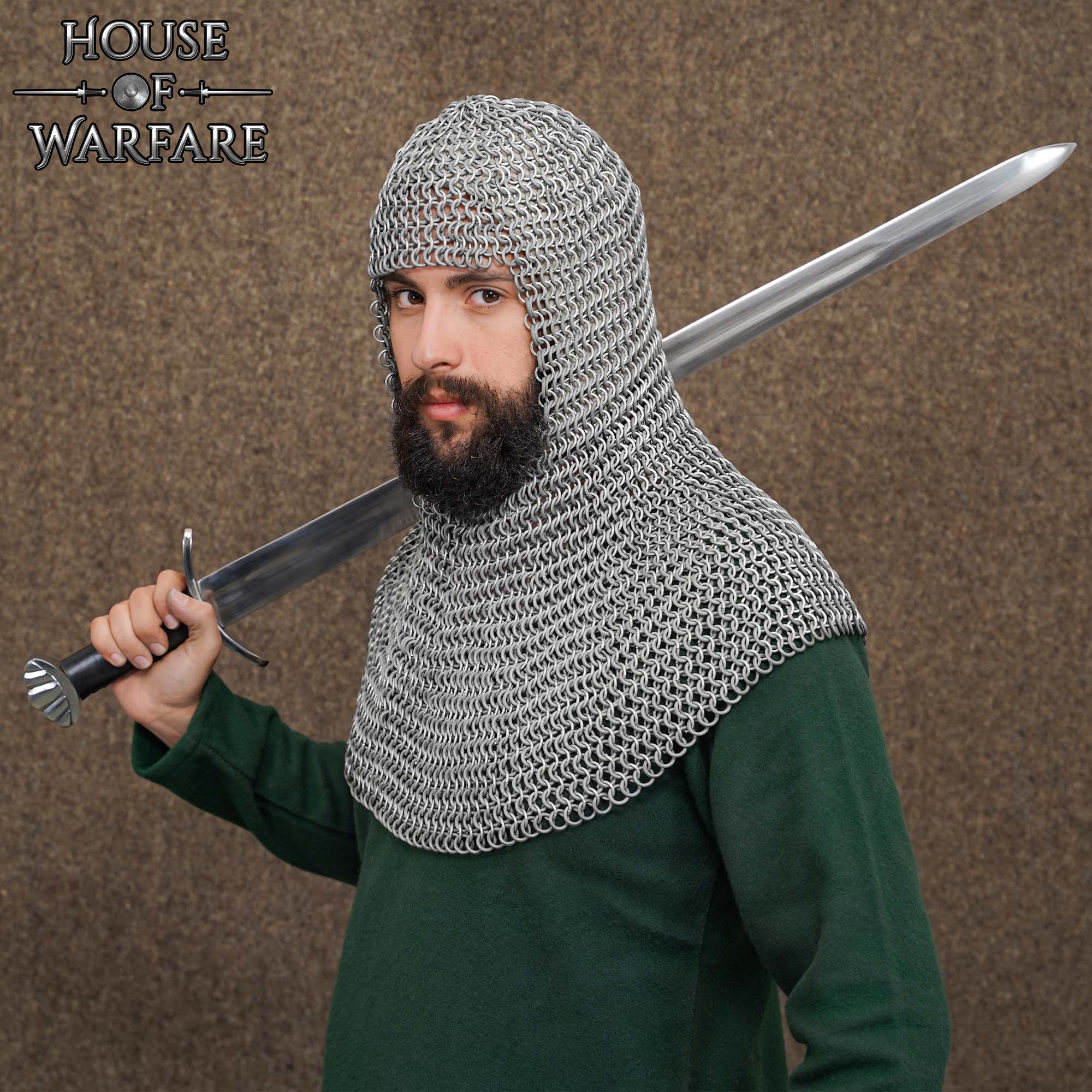 Medieval Chainmail Coif 14 Gauge 10 mm Butted Aluminium with Rubber Rings-701336