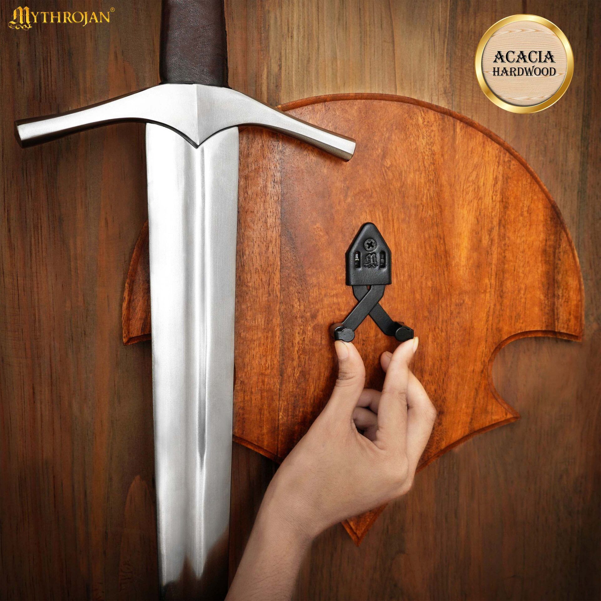 Handcrafted Wooden Sword Plaque with Wall Mount Bracket & Screws-300970 1 Sword Plaque