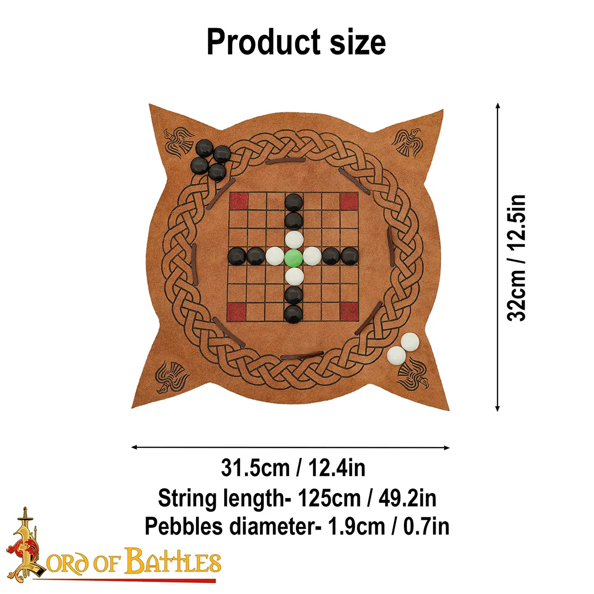Viking Hnefatafl Leather Board Game, Portable Norse Strategy Game with Glass Pebbles - Image 3