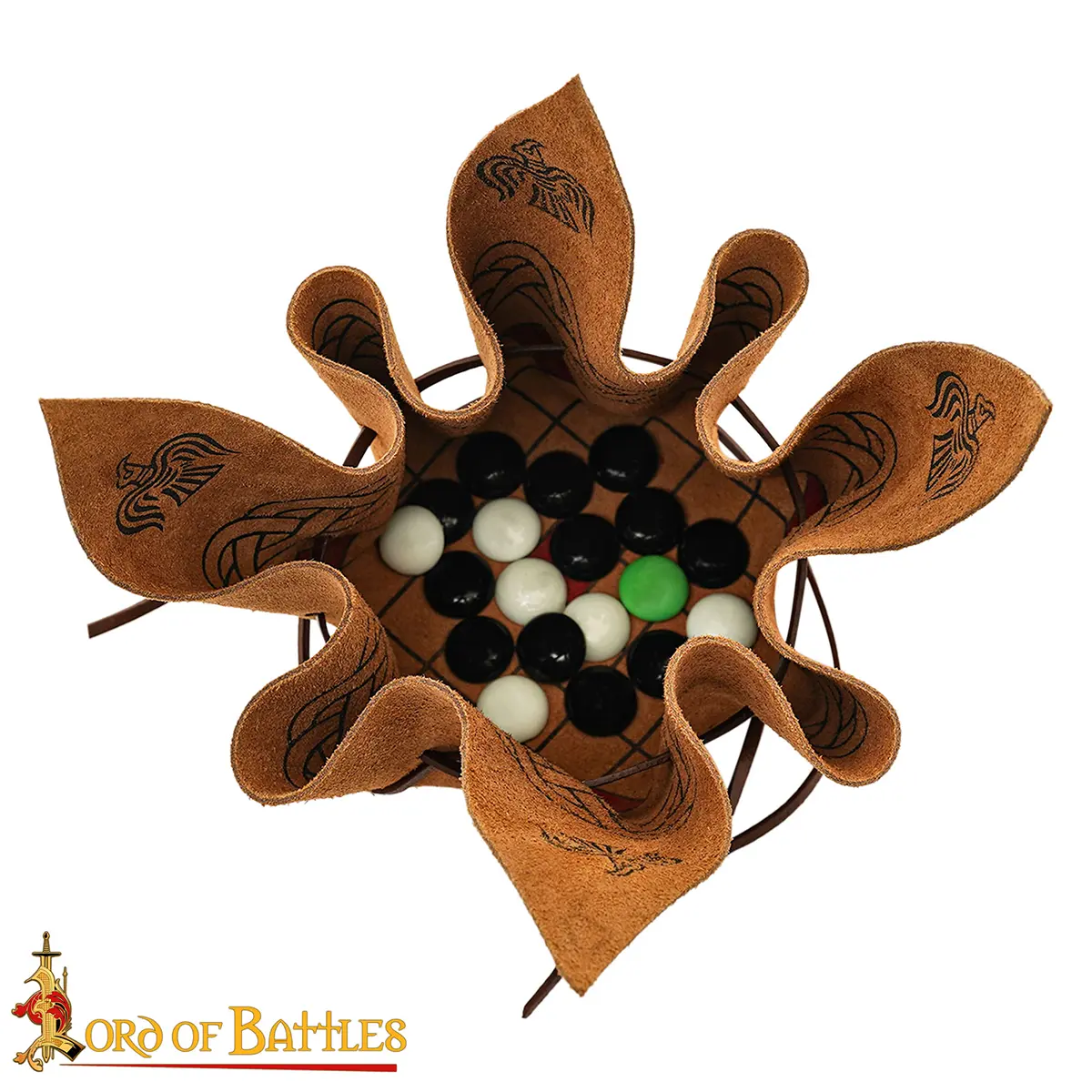 Viking Hnefatafl Leather Board Game, Portable Norse Strategy Game with Glass Pebbles - Image 4