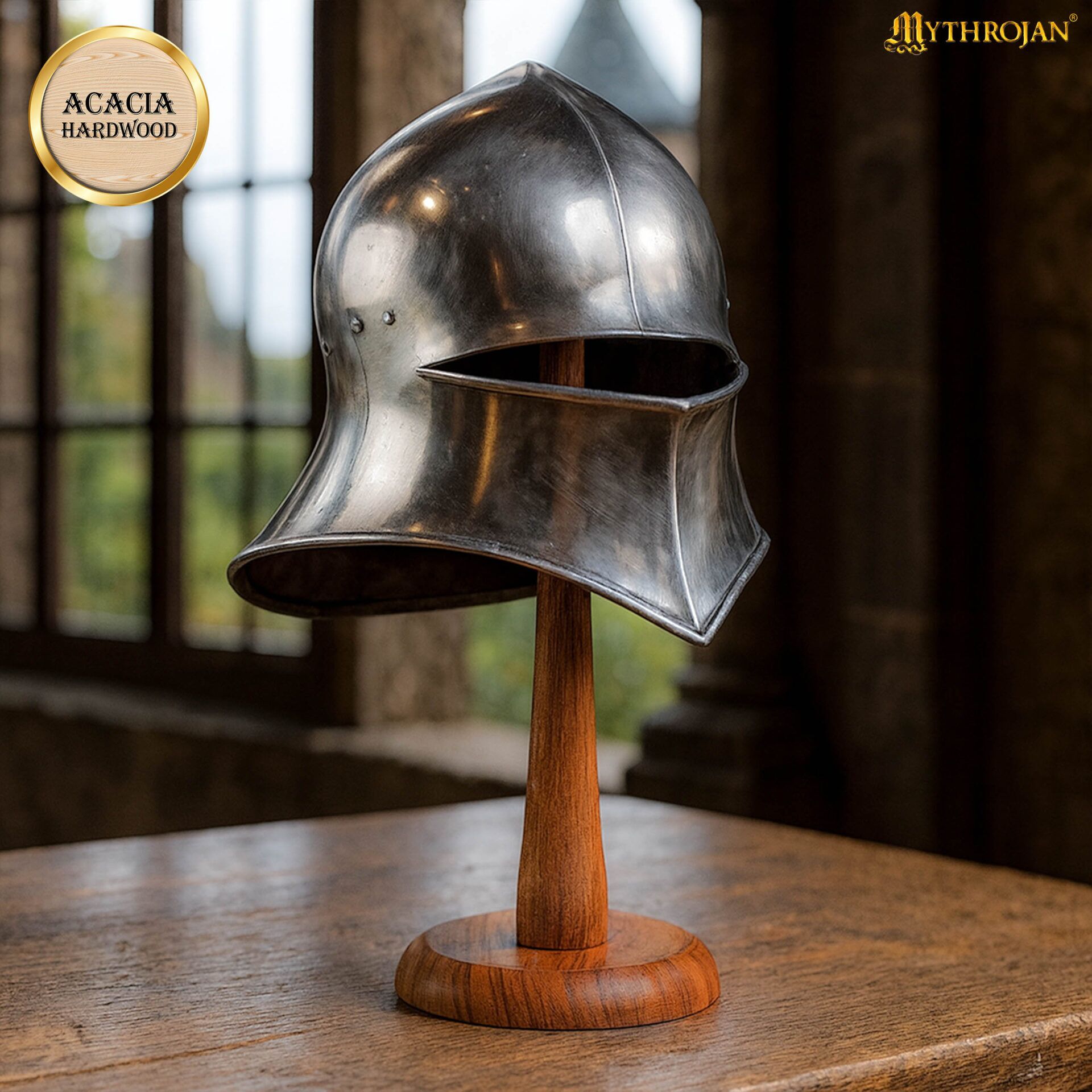 Medieval Wooden Helmet Stand-300609N 4 Helmet Stand