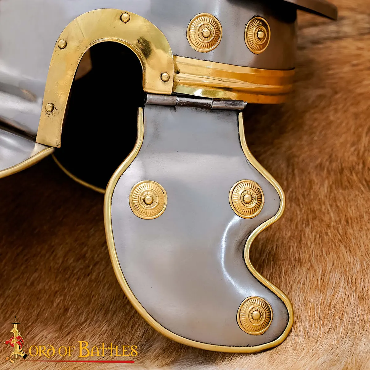 Traditionally Handcrafted 1st Century Roman Imperial Gallic Helmet with Red Crest – Polished Steel and Brass - Image 6