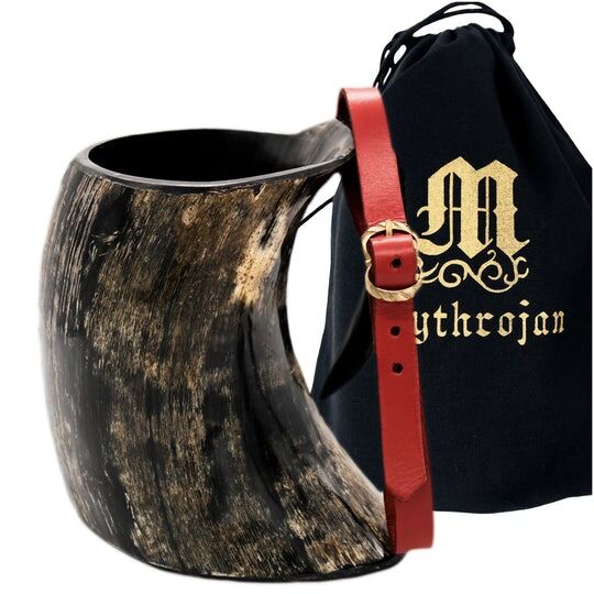 Mythrojan Horn Mug Tankard with Red Leather Strap 1400 ml Mythrojan Horn Mug Tankard with Red Leather Strap 1400 ml