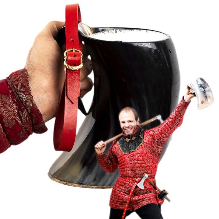 Mythrojan Horn Mug Tankard with Red Leather Strap 1400 ml Mythrojan Horn Mug Tankard with Red Leather Strap 1400 ml