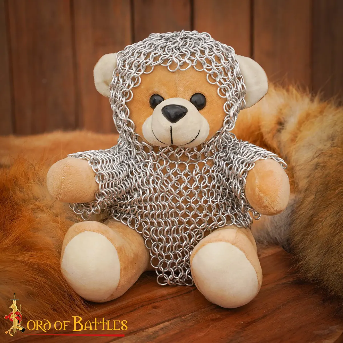Medieval Chainmail Teddy Bear Knight, Handcrafted Aluminium Anodized Armour Plush (6mm, 17g Rings) Medieval Collectible Gift - Image 2