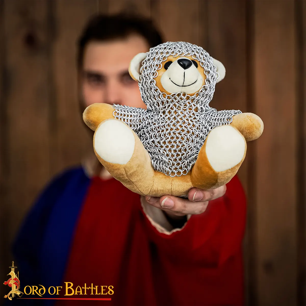 Medieval Chainmail Teddy Bear Knight, Handcrafted Aluminium Anodized Armour Plush (6mm, 17g Rings) Medieval Collectible Gift - Image 4