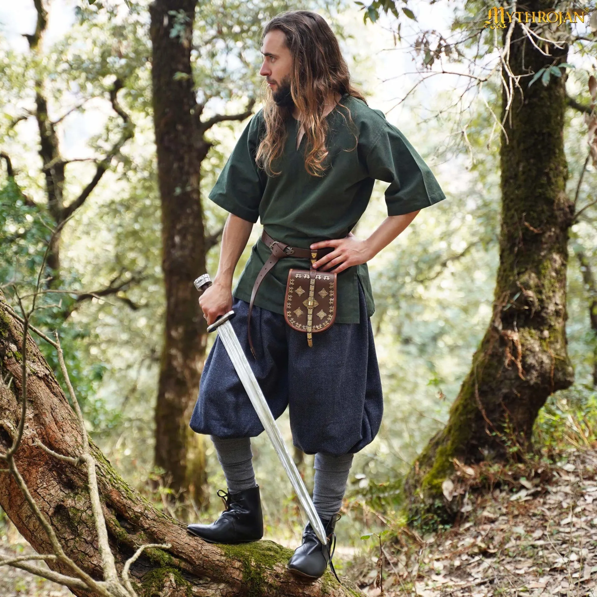 Medieval Green Short-Sleeve Tunic-301095GN 1 Viking tunic