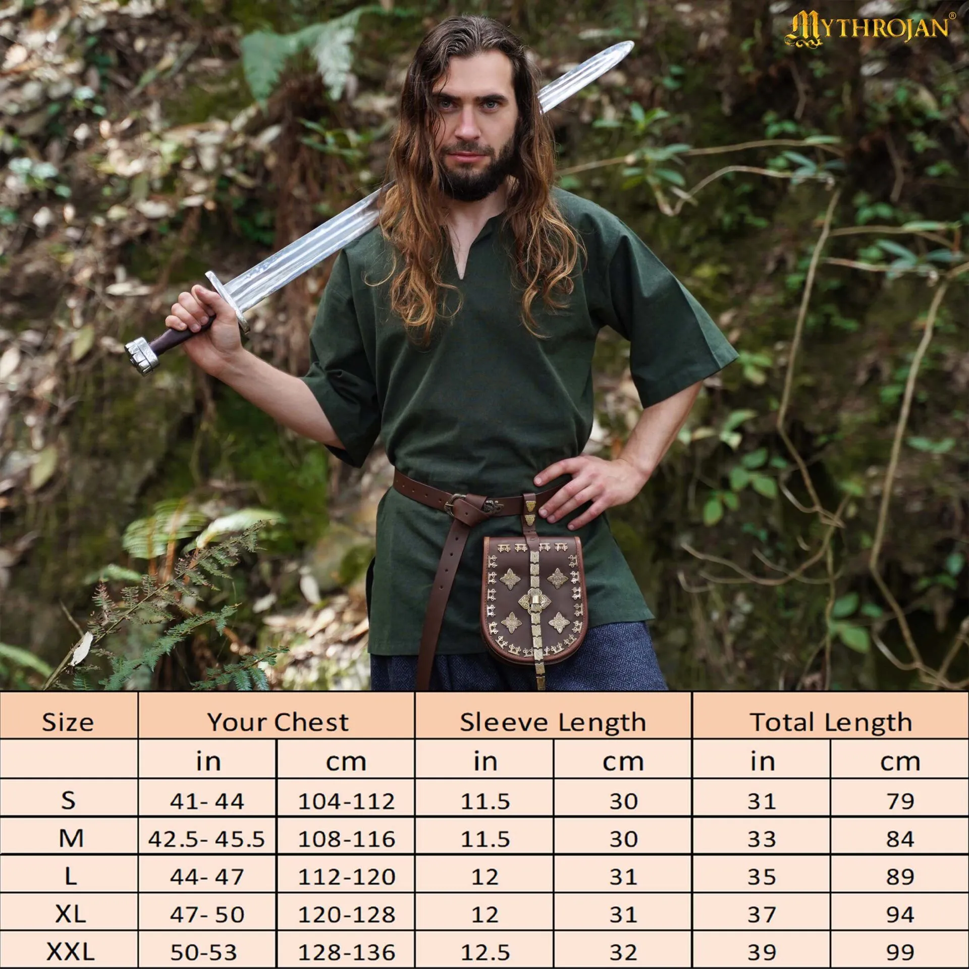 Medieval Green Short-Sleeve Tunic-301095GN 2 Viking tunic