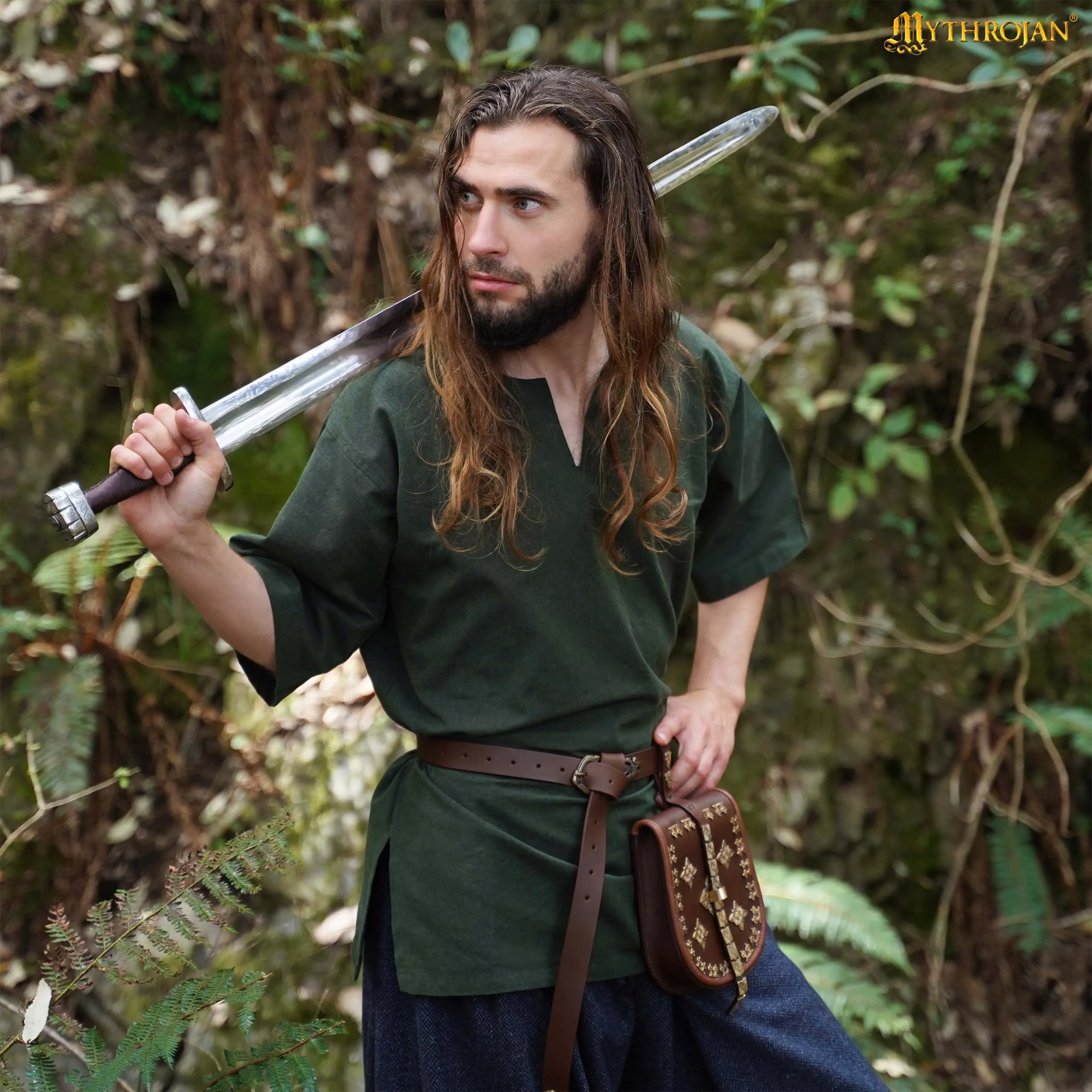 Medieval Green Short-Sleeve Tunic-301095GN Ragnar Viking Tunic