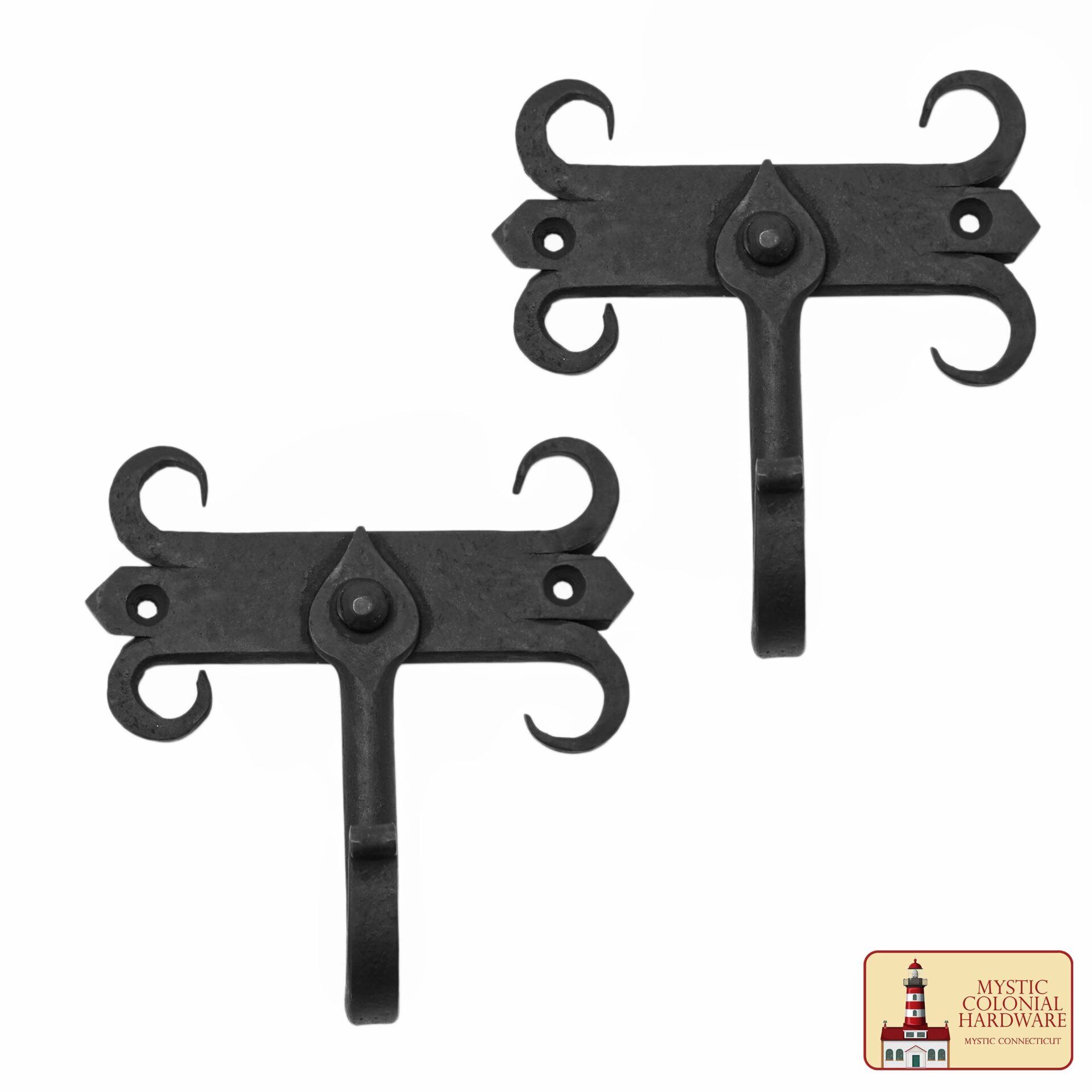 Crochets muraux en fer forgé de style colonial - 500279OB-2SET 3 Crochets muraux rustiques en fer forgé, crochets utilitaires rétro robustes pour suspendre manteaux, sacs, serviettes, peignoirs, chapeaux et plus encore, lot de 2, noirs