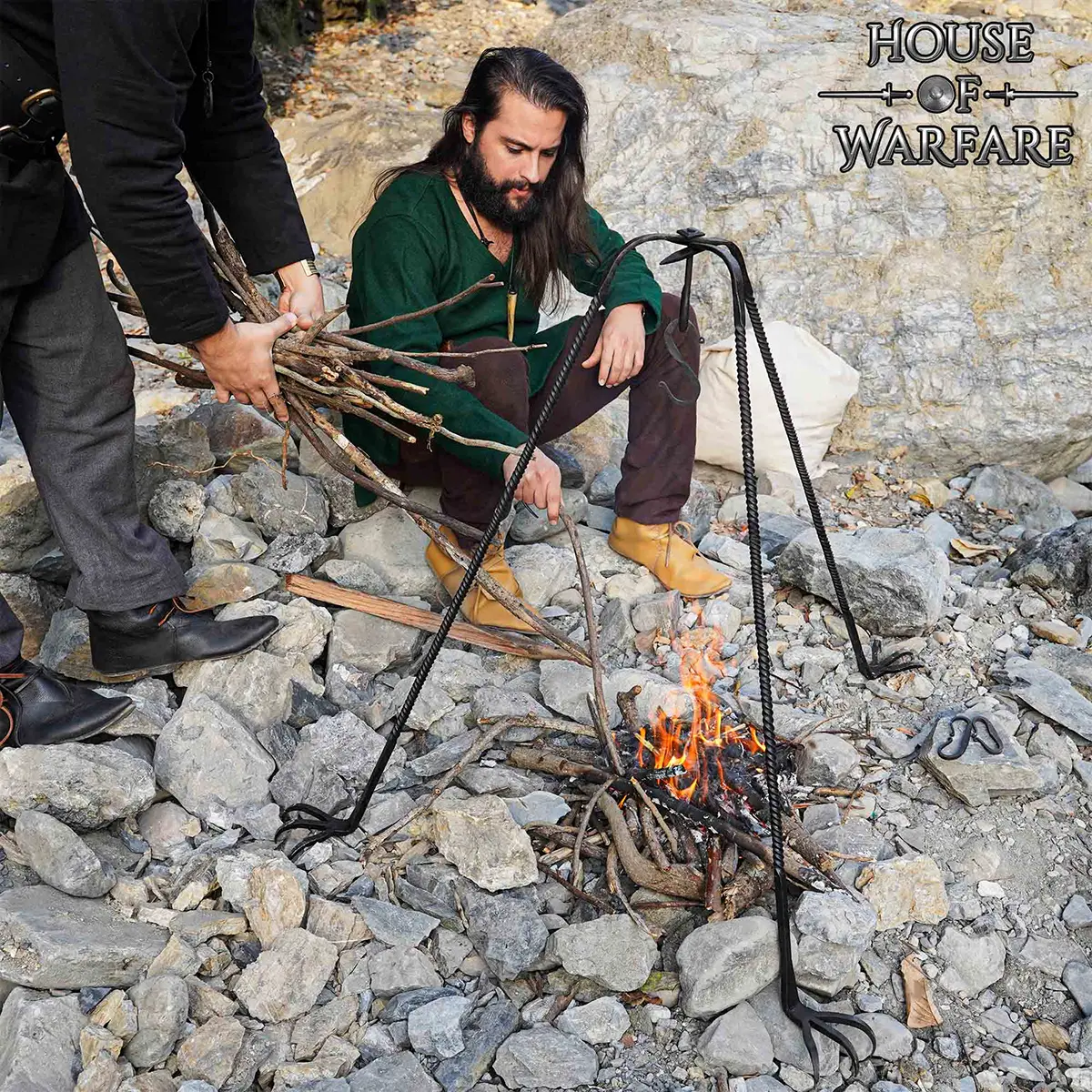 Medieval Three-Legged Iron Tripod Stand Hand-Forged Outdoor Rustic Campfire Cooking Gear - Image 4