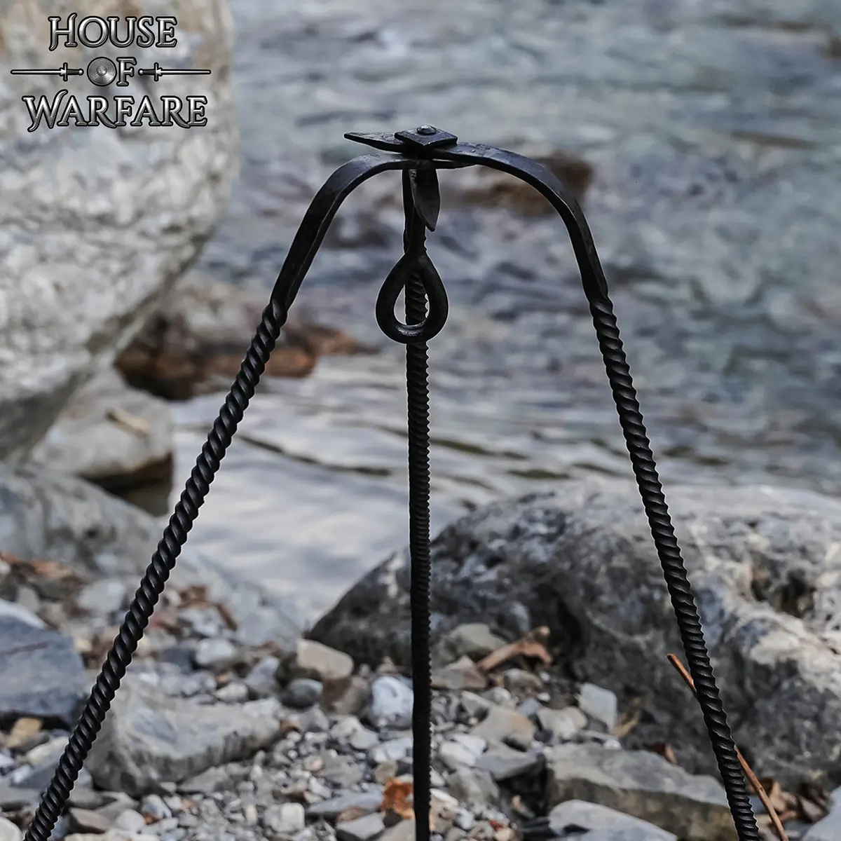 Medieval Three-Legged Iron Tripod Stand Hand-Forged Outdoor Rustic Campfire Cooking Gear - Image 6