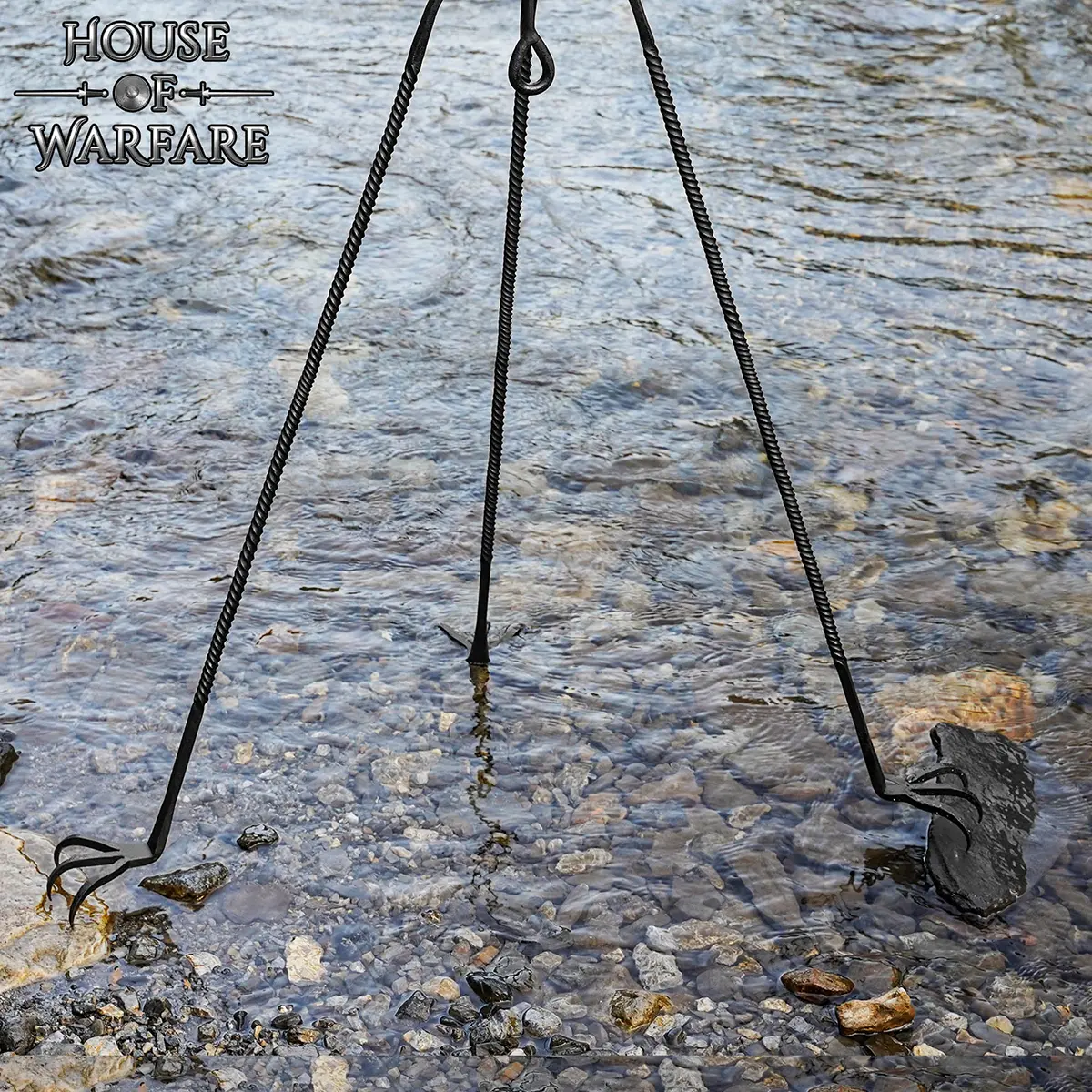 Medieval Three-Legged Iron Tripod Stand Hand-Forged Outdoor Rustic Campfire Cooking Gear - Image 7