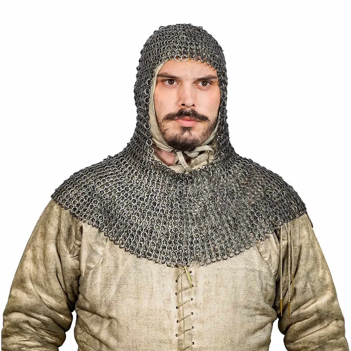 376N-Featured stainless steel chainmail coif