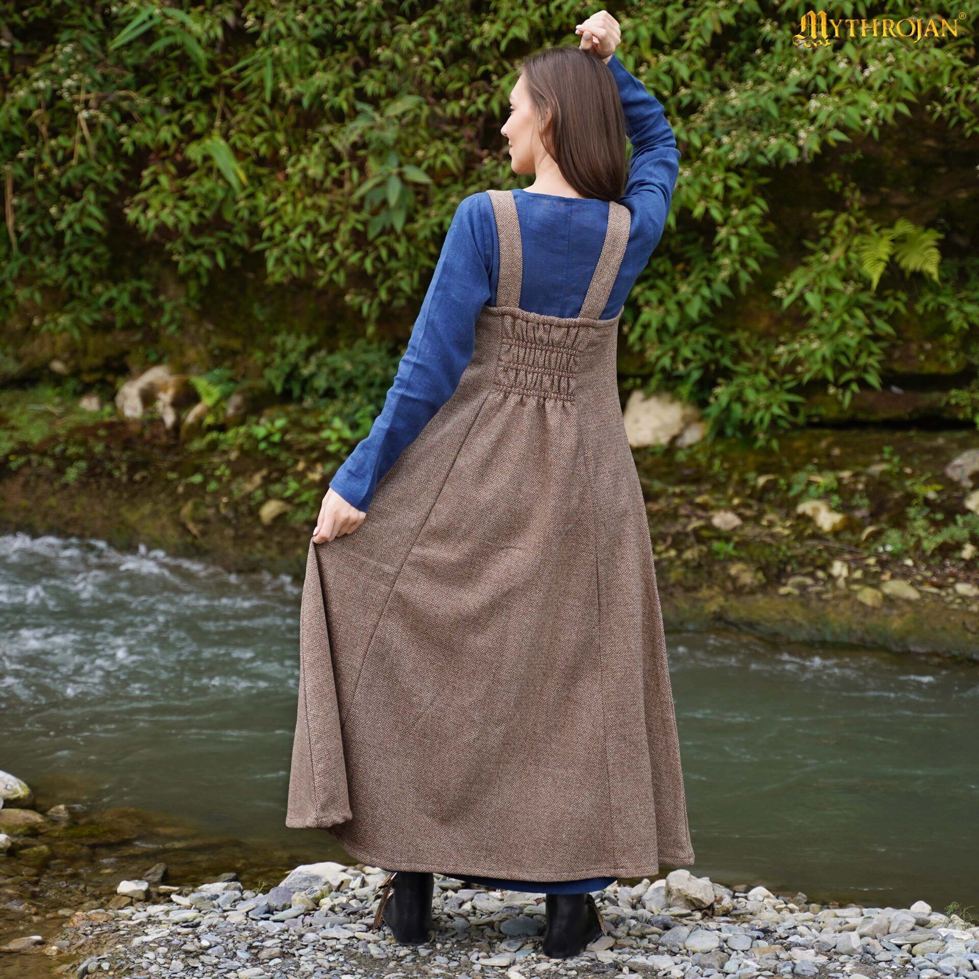 Hilda Viking Apron Dress - Recycled Wool Diamond Twill Medieval Pinafore - 301107BR 1 Apron Dress