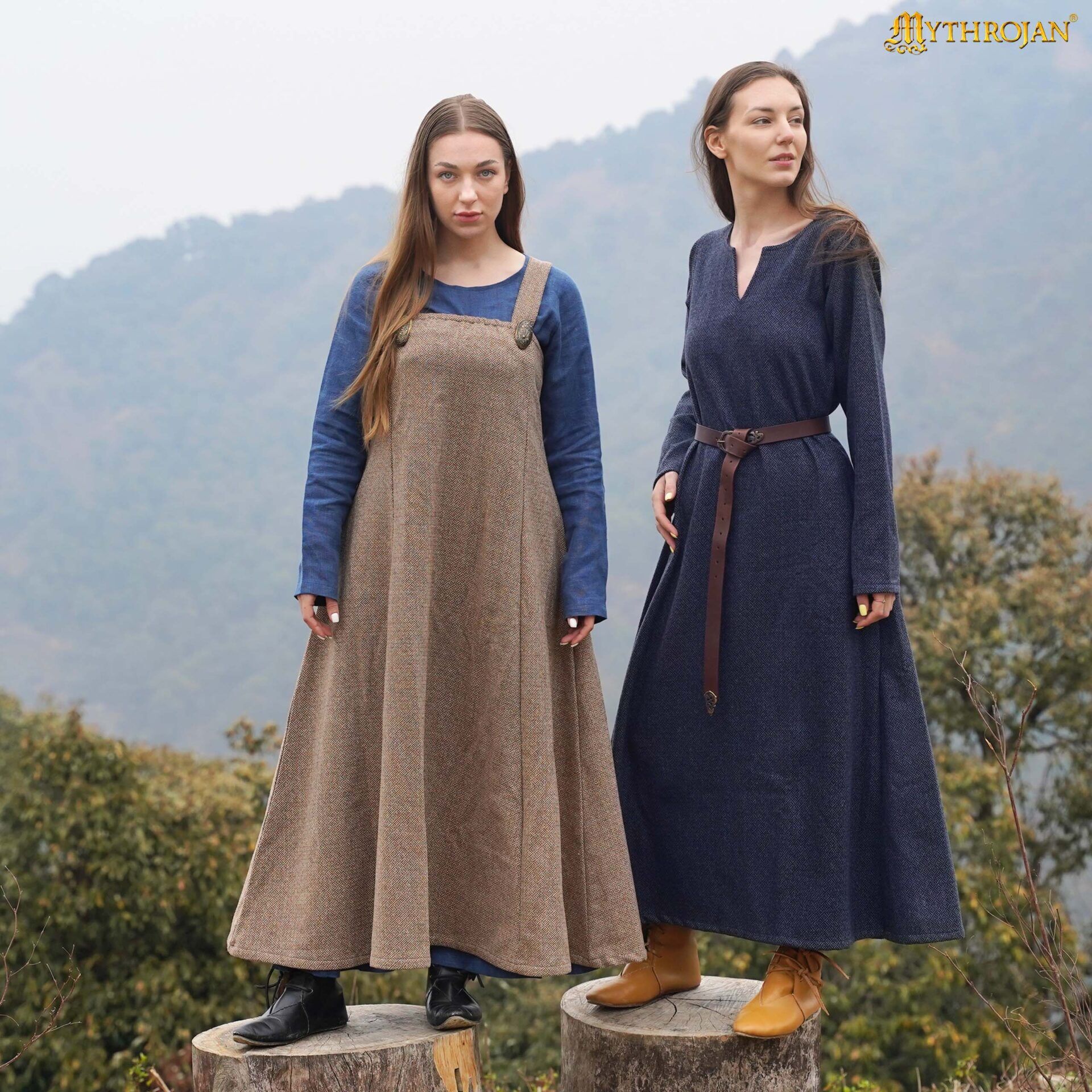 Hilda Viking Apron Dress - Recycled Wool Diamond Twill Medieval Pinafore - 301107BR 5 Apron Dress