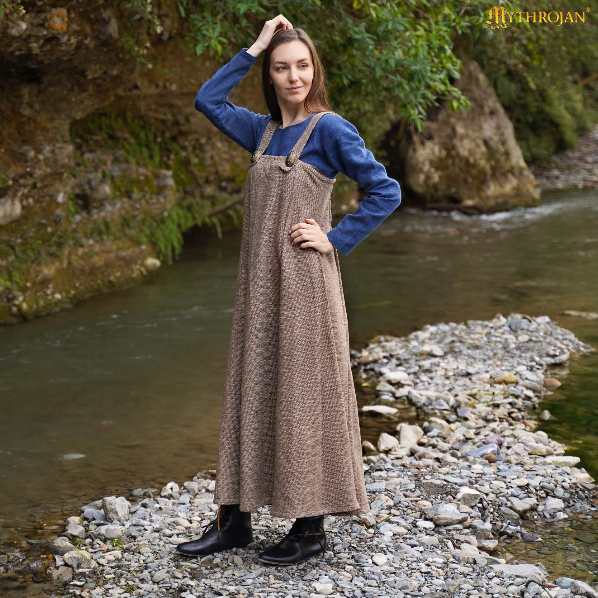 Hilda Viking Apron Dress - Recycled Wool Diamond Twill Medieval Pinafore - 301107BR 5_132645 Apron Dress