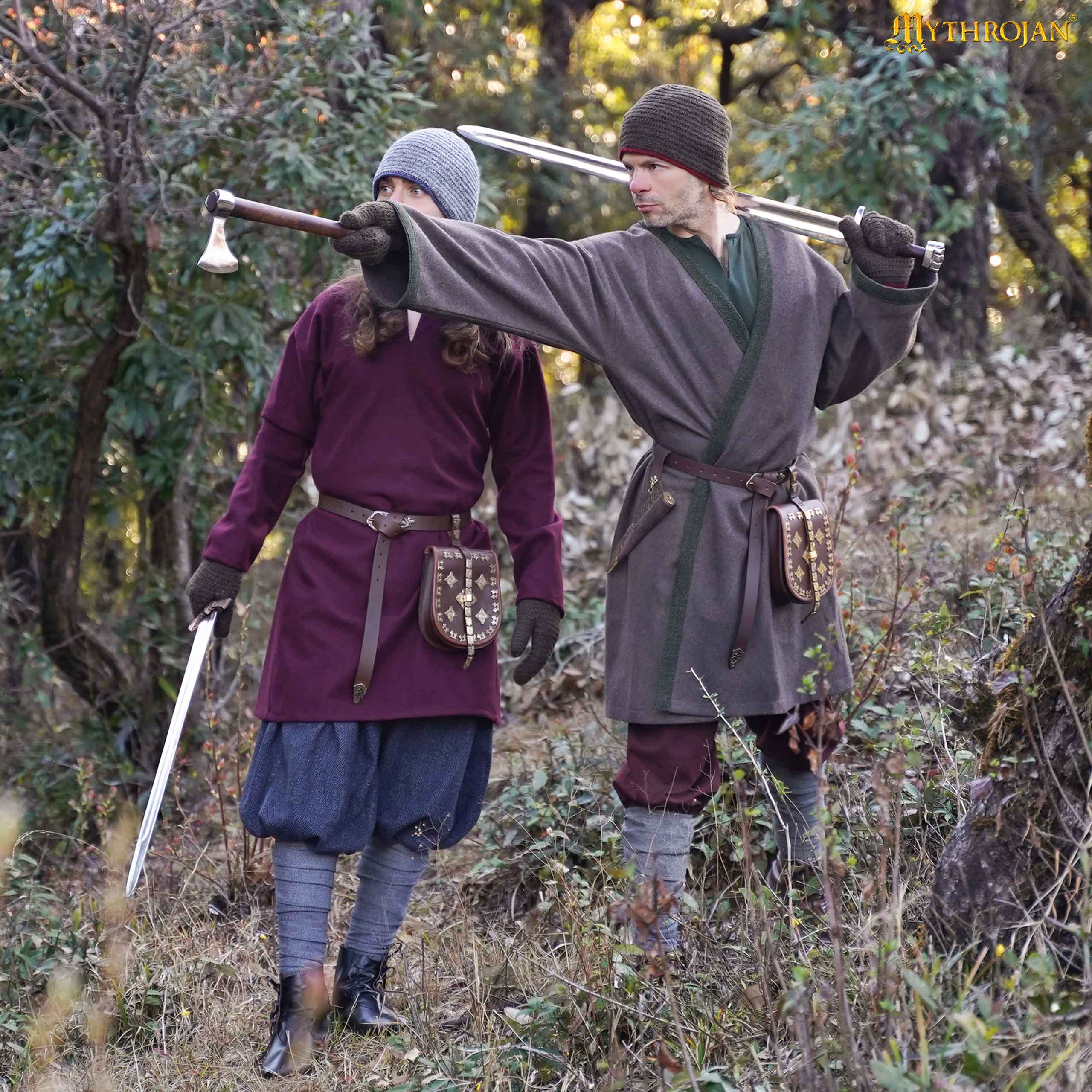 Medieval Coat-301105BRGN 6 Viking Klappenrock Woolen Coat