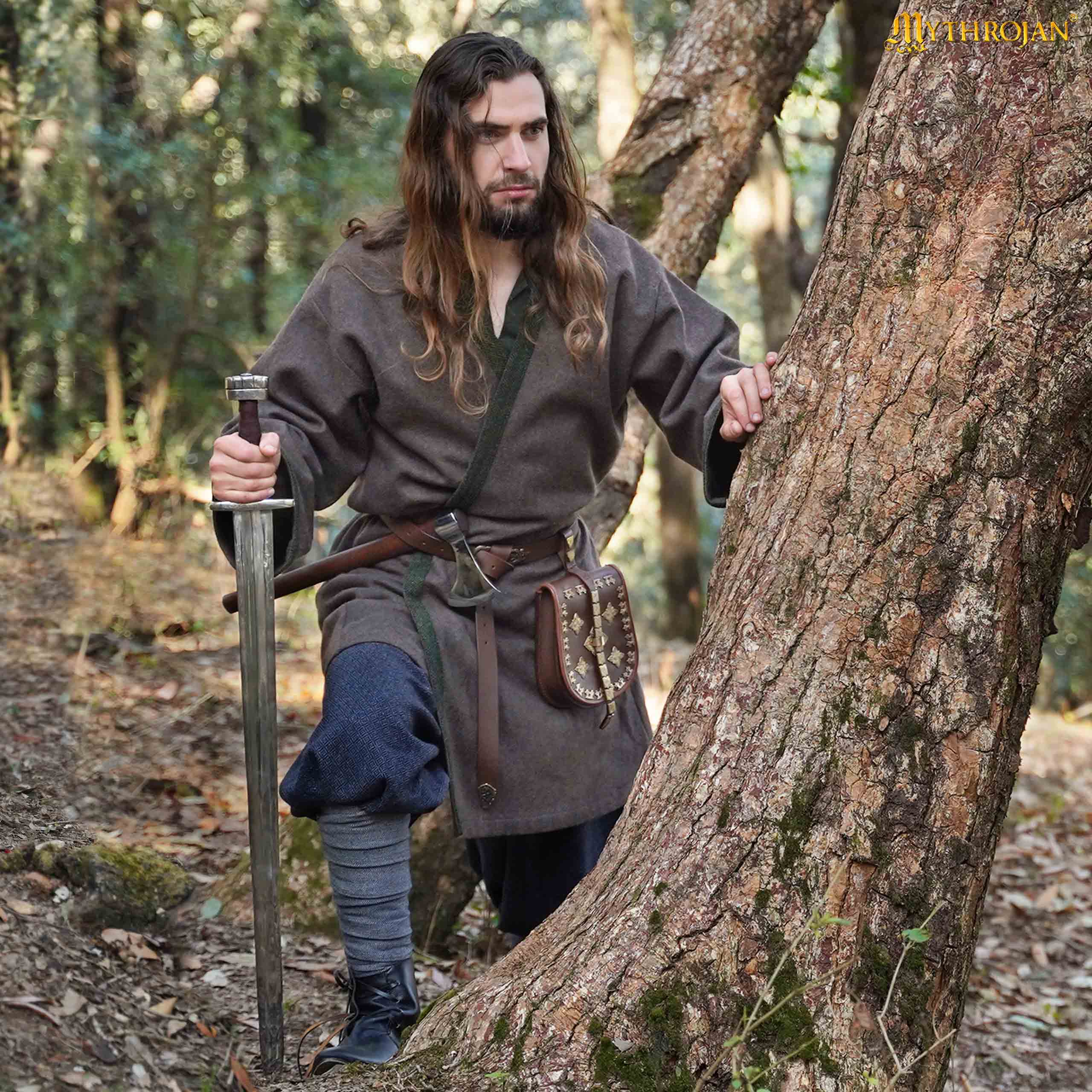 Medieval Coat-301105BRGN Viking Klappenrock Woolen Coat