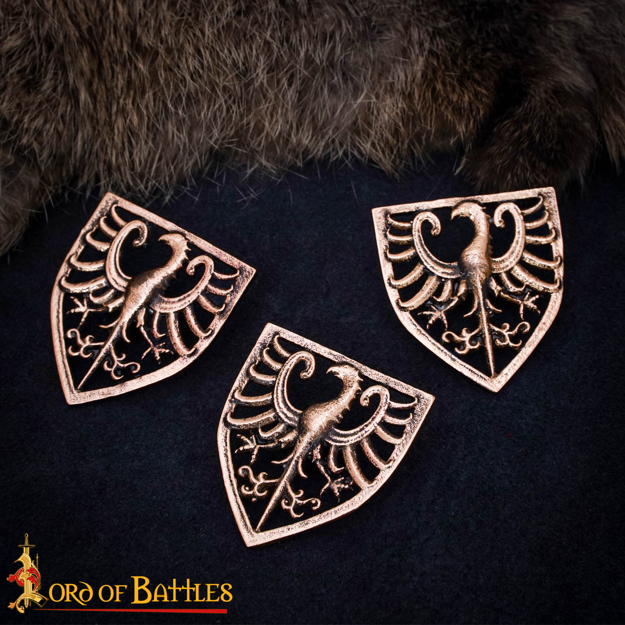 13th Century Antique Bronze Heraldic Eagle Shield Brooch-26432BZAT-3Pcs Lost Wax Cast