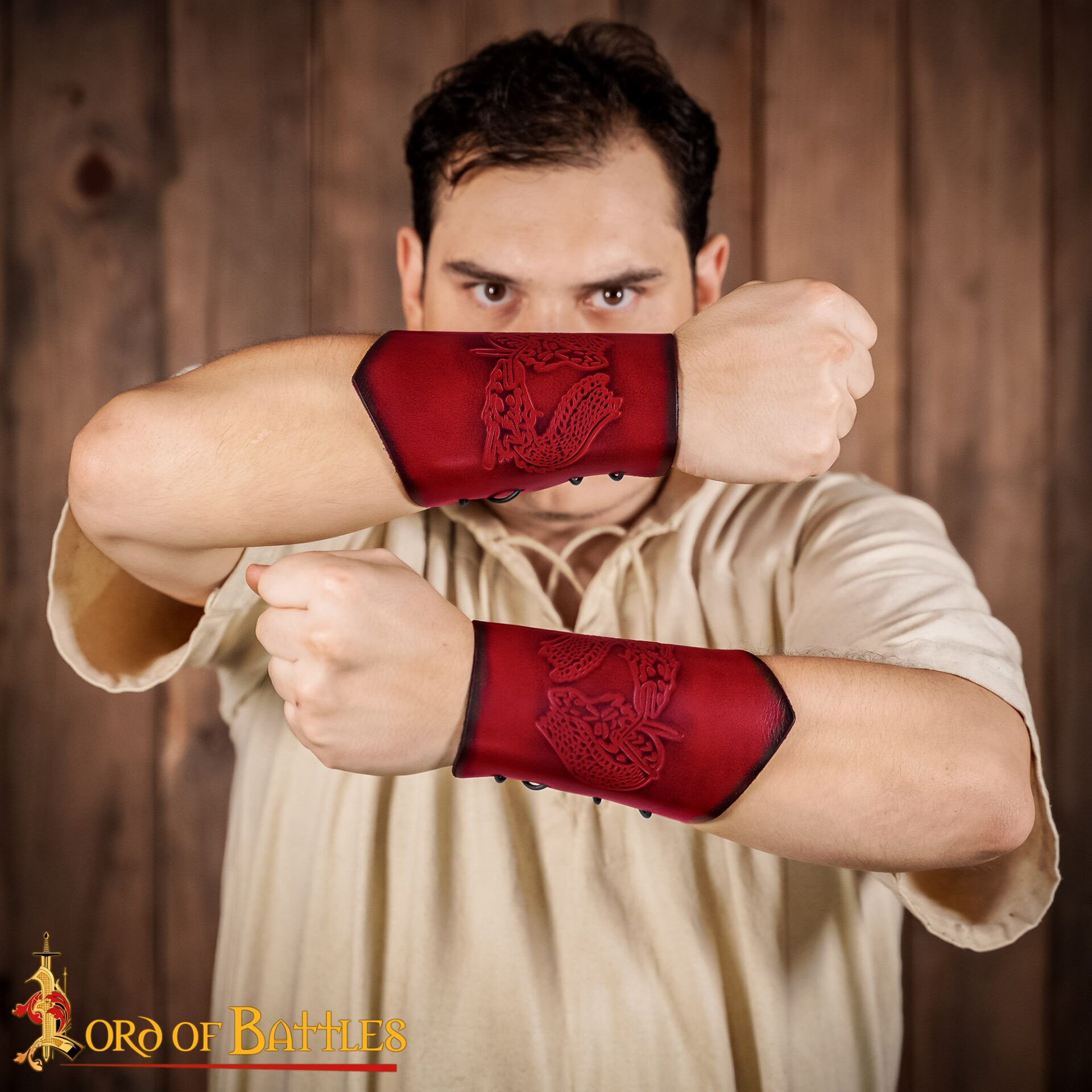 Fantasy-Inspired Leather Bracers with Dragon Motif-25907M 1 bracers