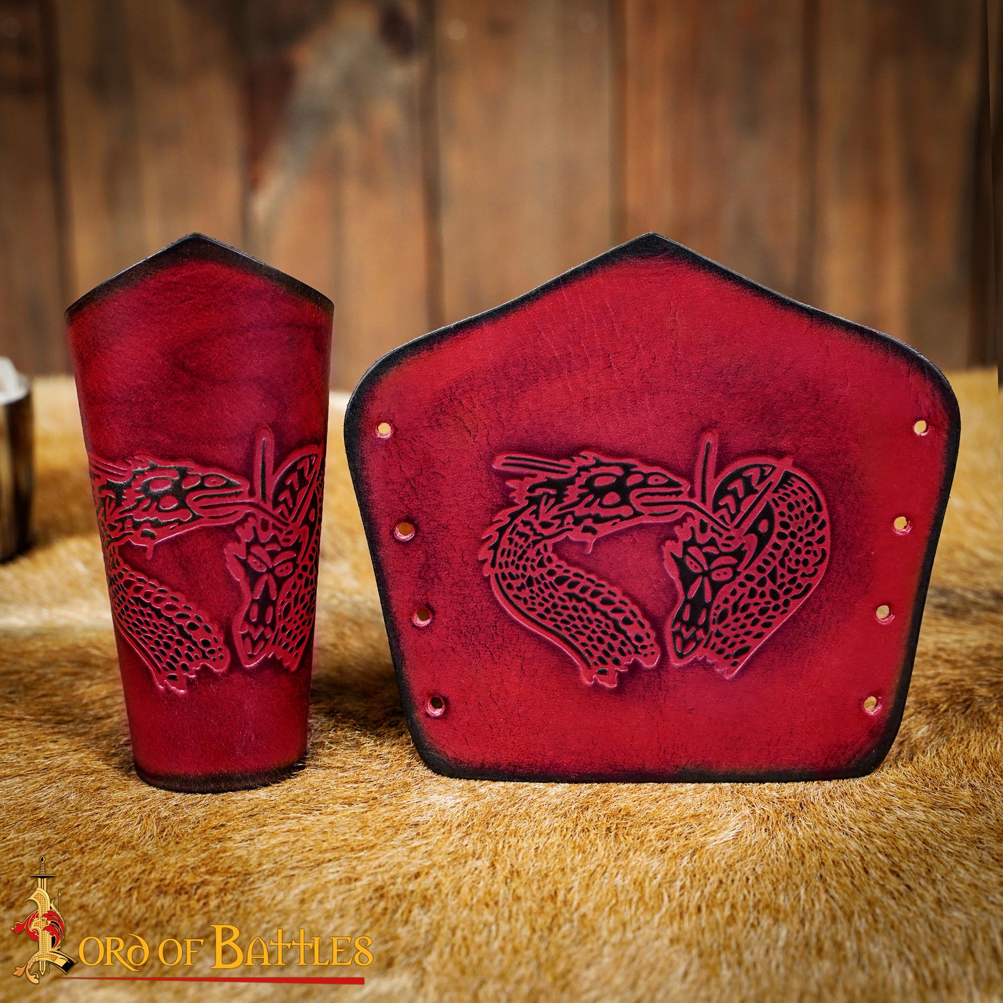 Fantasy-Inspired Leather Bracers with Dragon Motif-25907M bracers