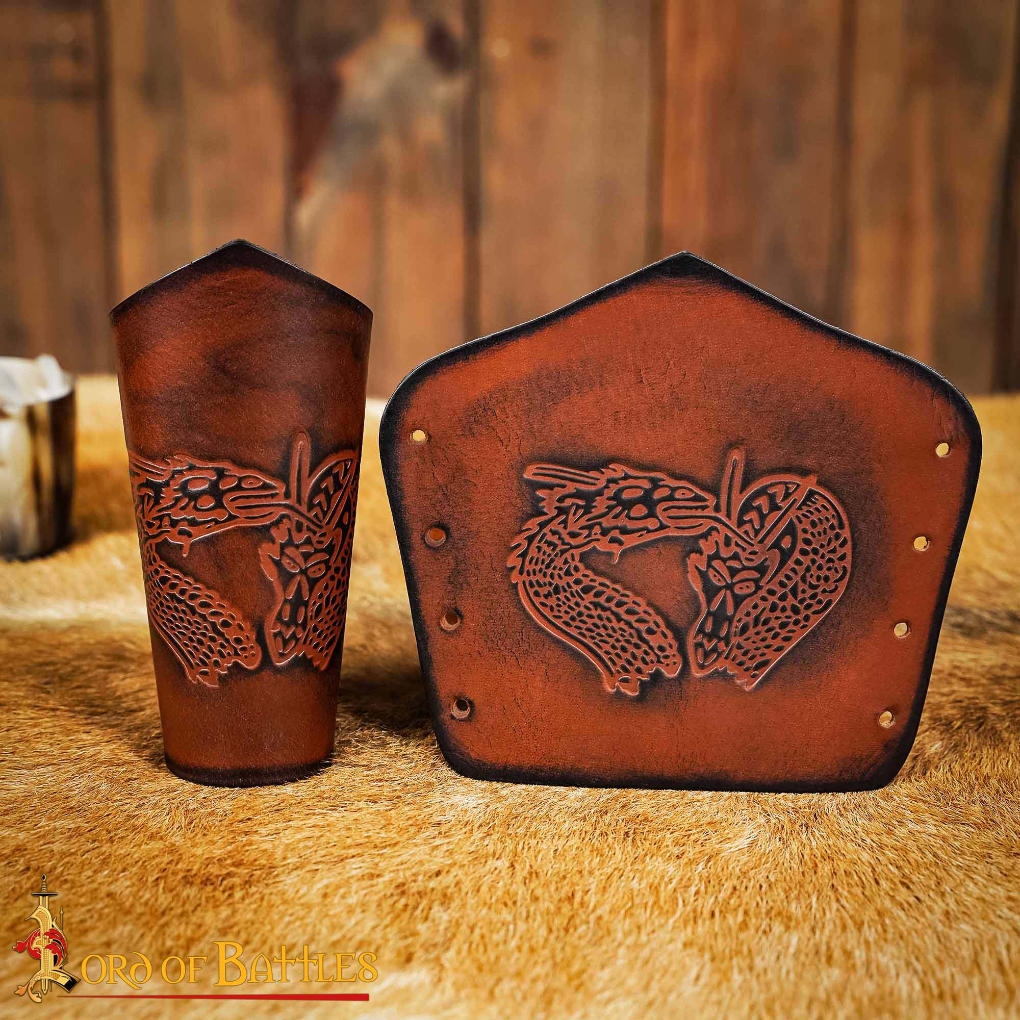 Fantasy-Inspired Leather Bracers with Dragon Motif-25907BR bracers