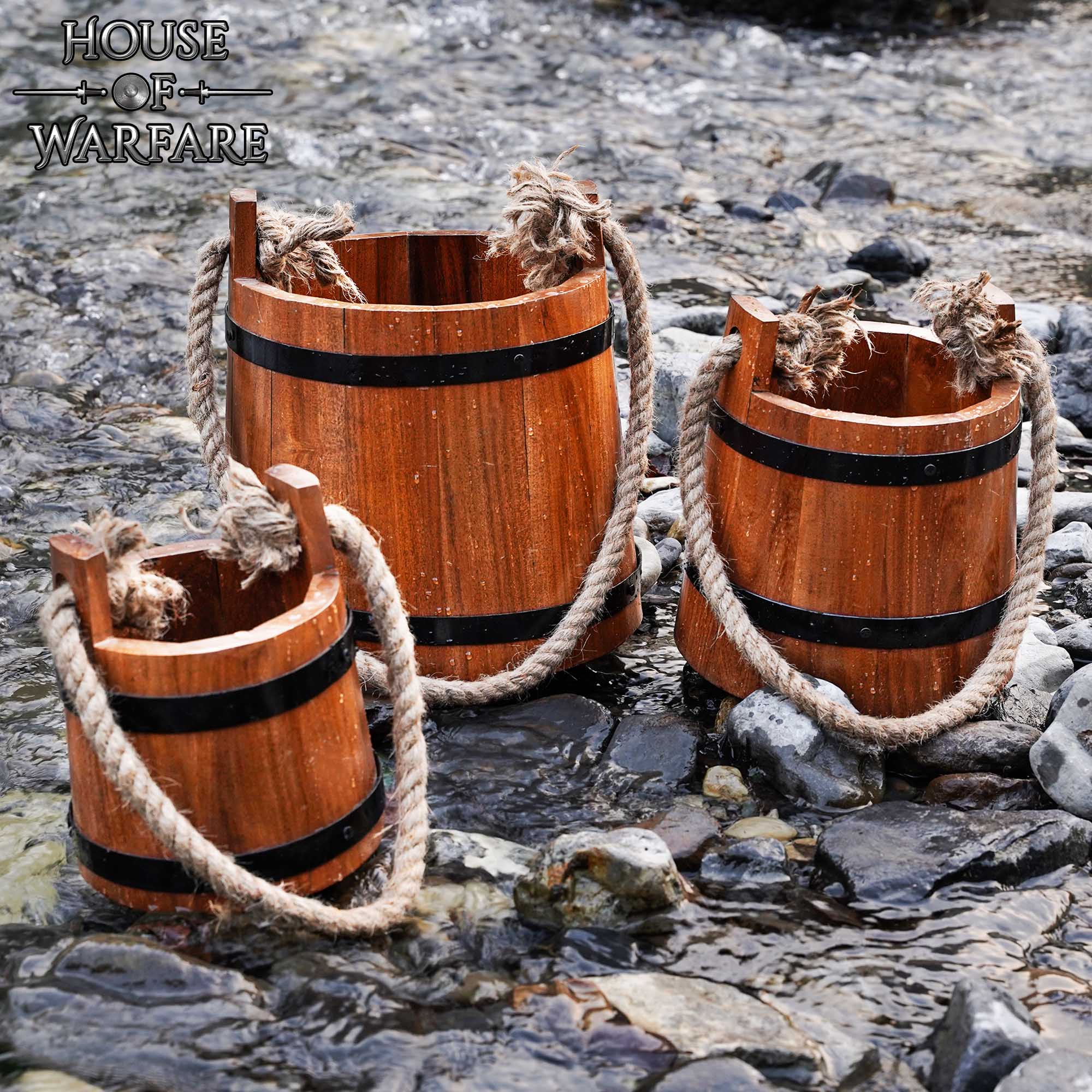 15th Century Medieval Wooden Water Bucket with Rope Handle-701074 Medieval Wooden Buckets