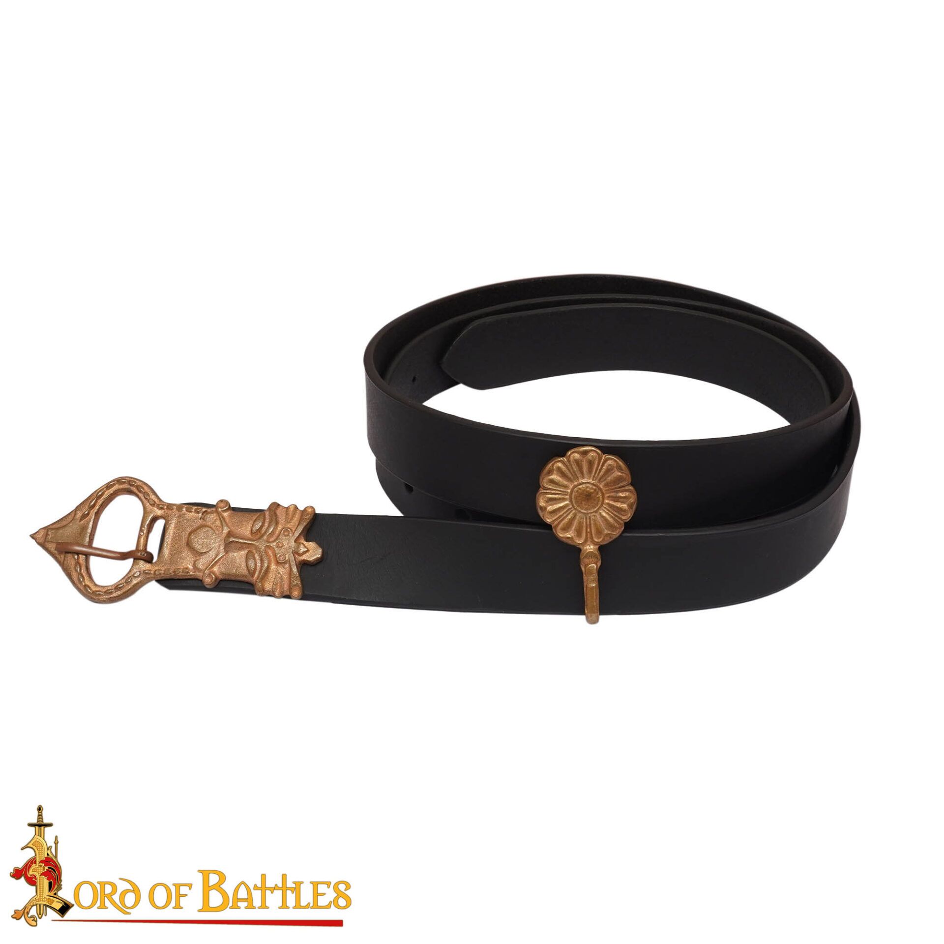 Viking Leather Belt-26522BK 3 Saxon Belt with Bronze King Buckle