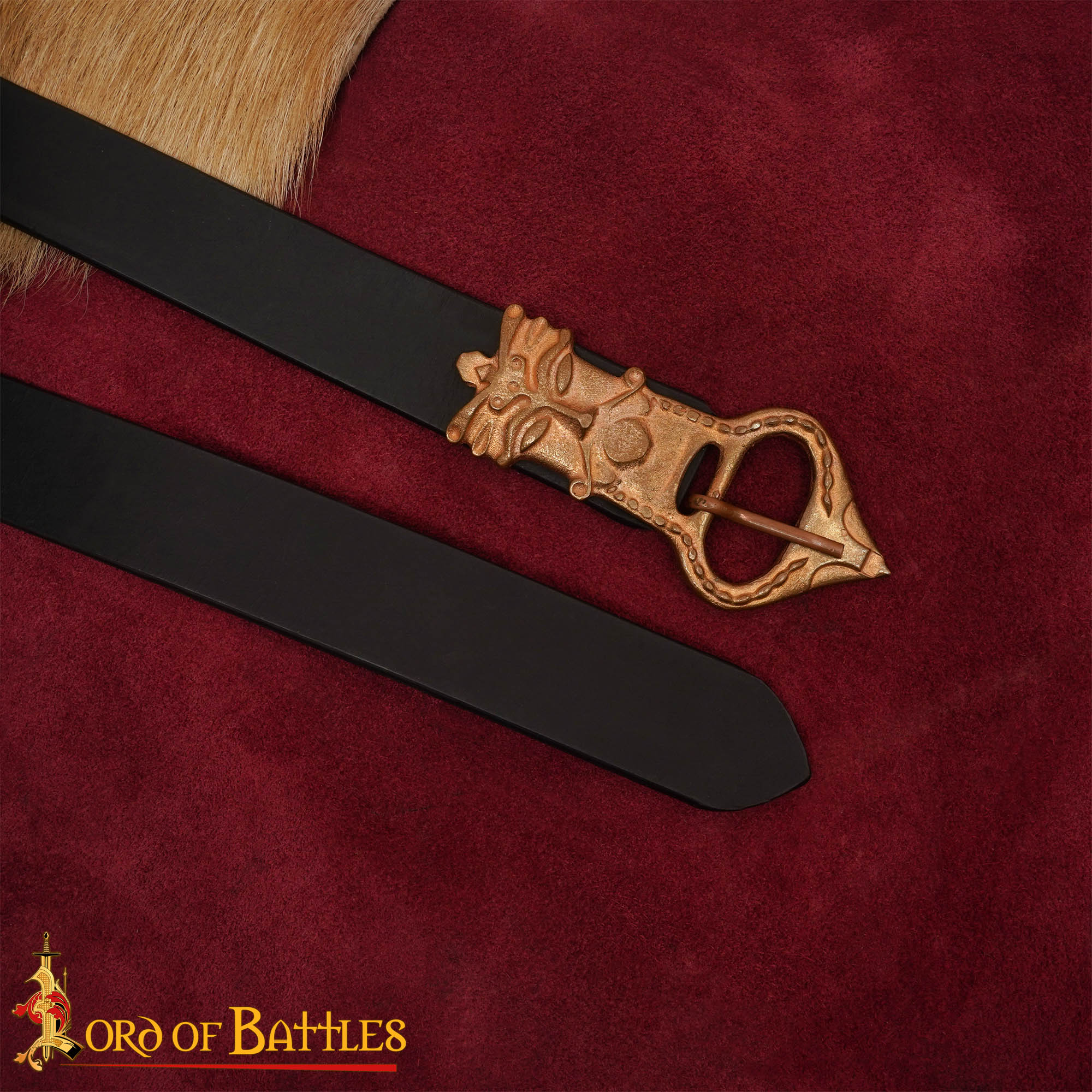 Viking Leather Belt-26522BK 4 Saxon Belt with Bronze King Buckle