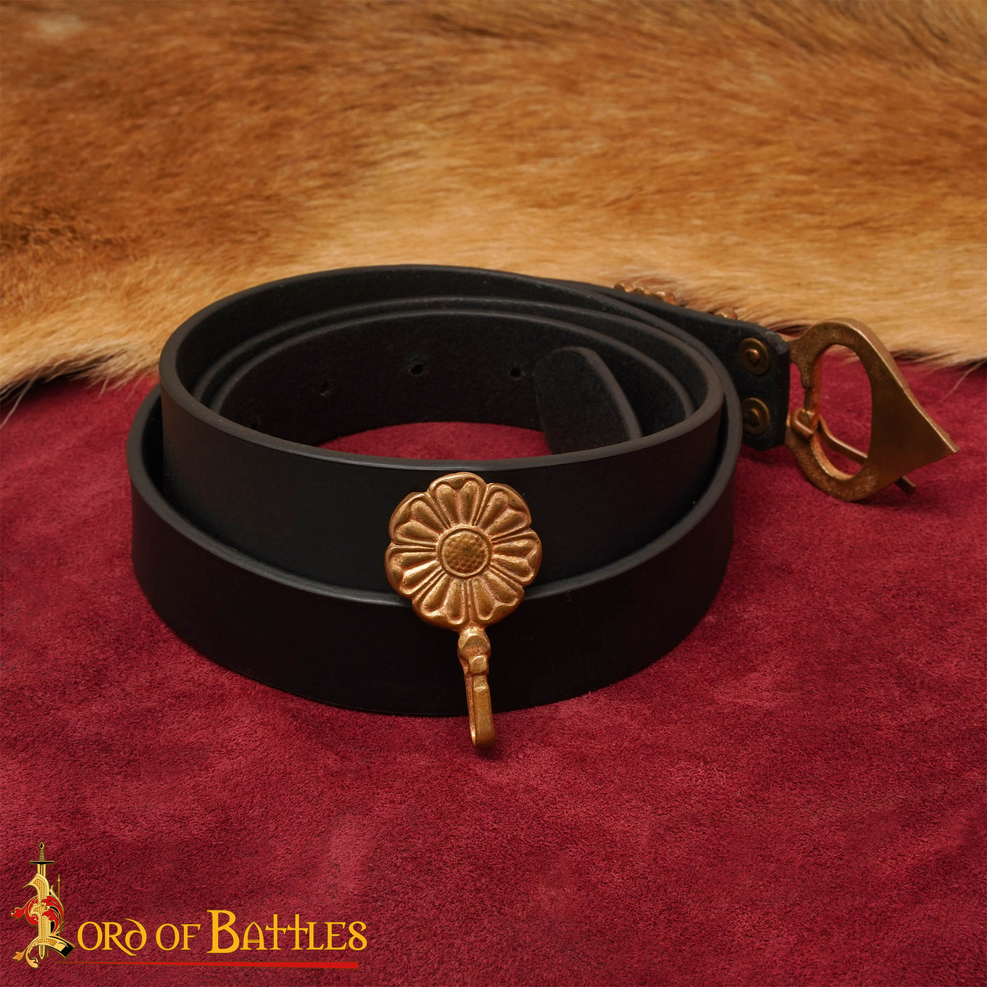 Viking Leather Belt-26522BK 6 Saxon Belt with Bronze King Buckle