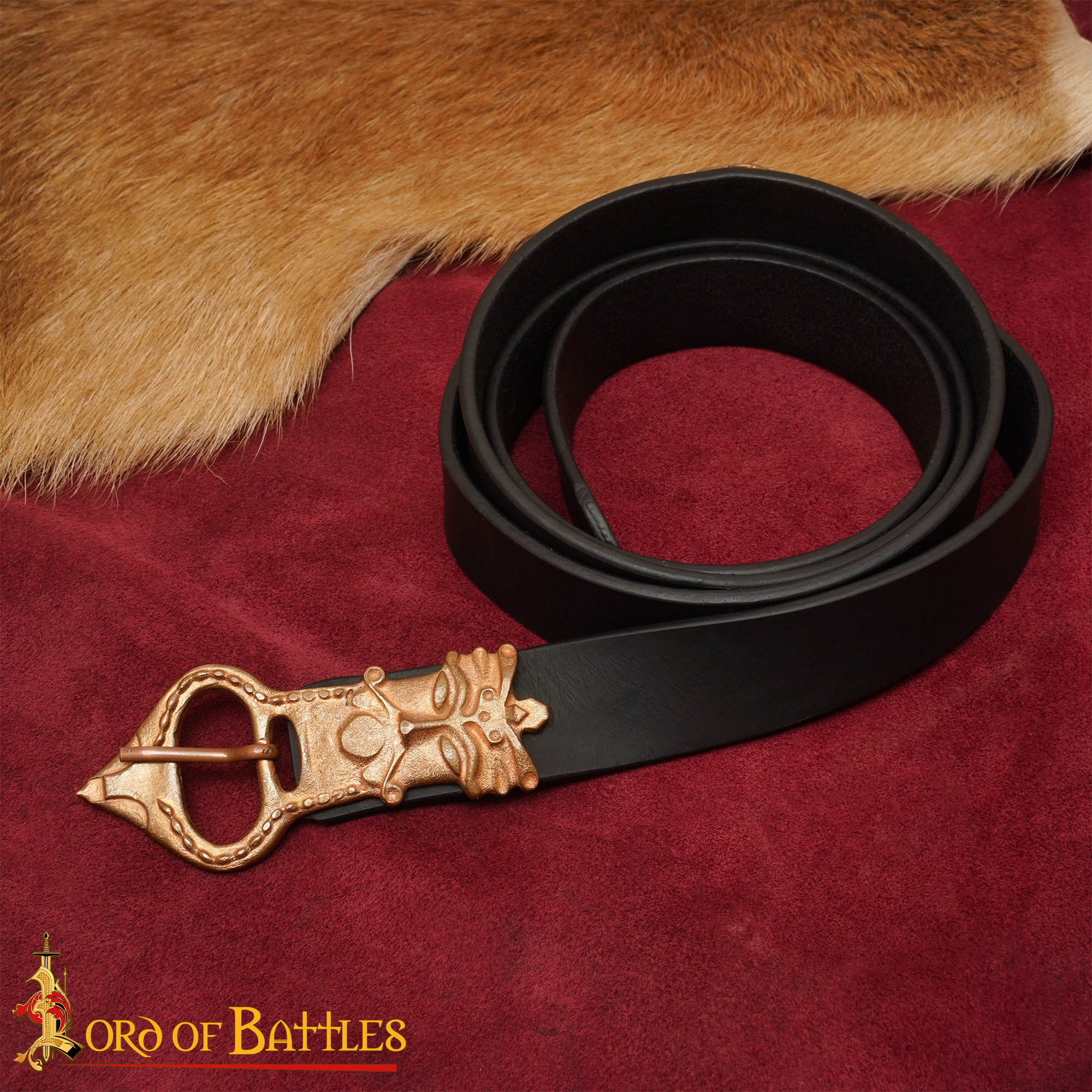 Viking Leather Belt-26522BK Saxon Belt with Bronze King Buckle