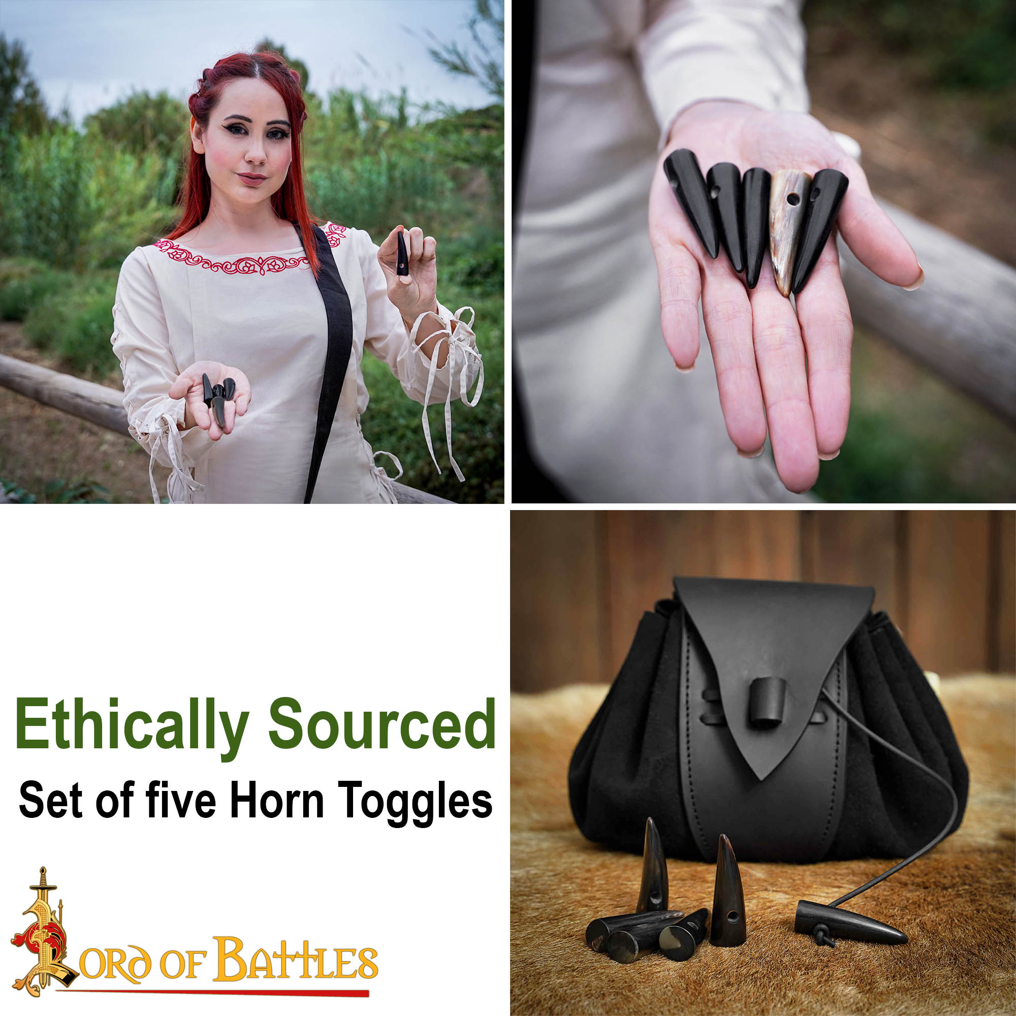 Set of 5 Viking Horn Toggle Buttons – Handcrafted Ox Horn Fasteners for Cloaks, Bags & Medieval Costumes Horn Toggle