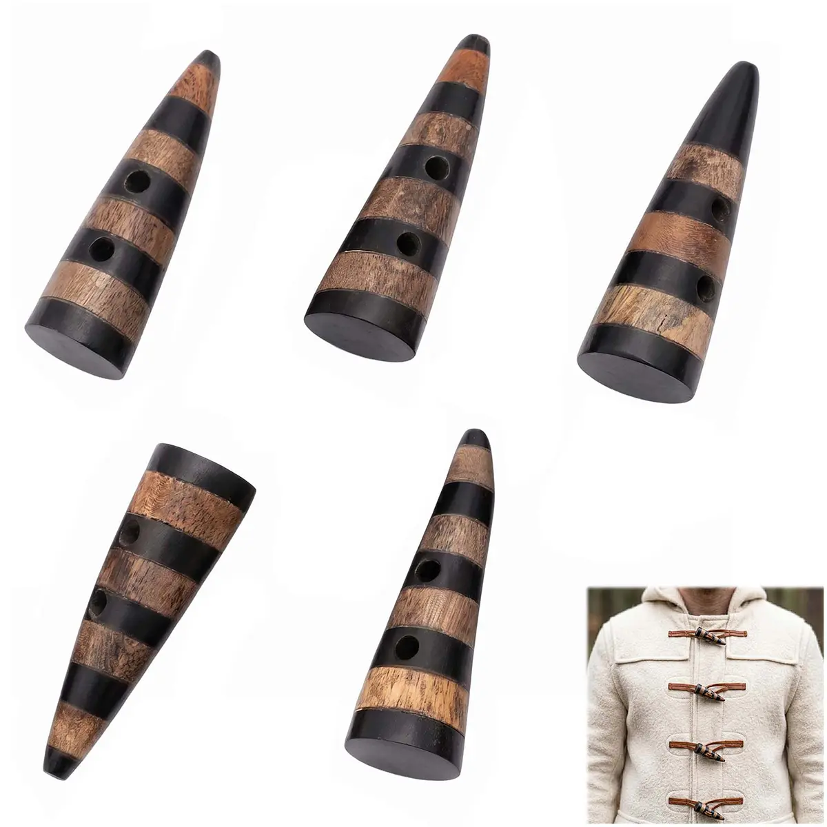 4607-5pcs-Featured-Ai Authentic Viking Horn Toggle Buttons Set of 5