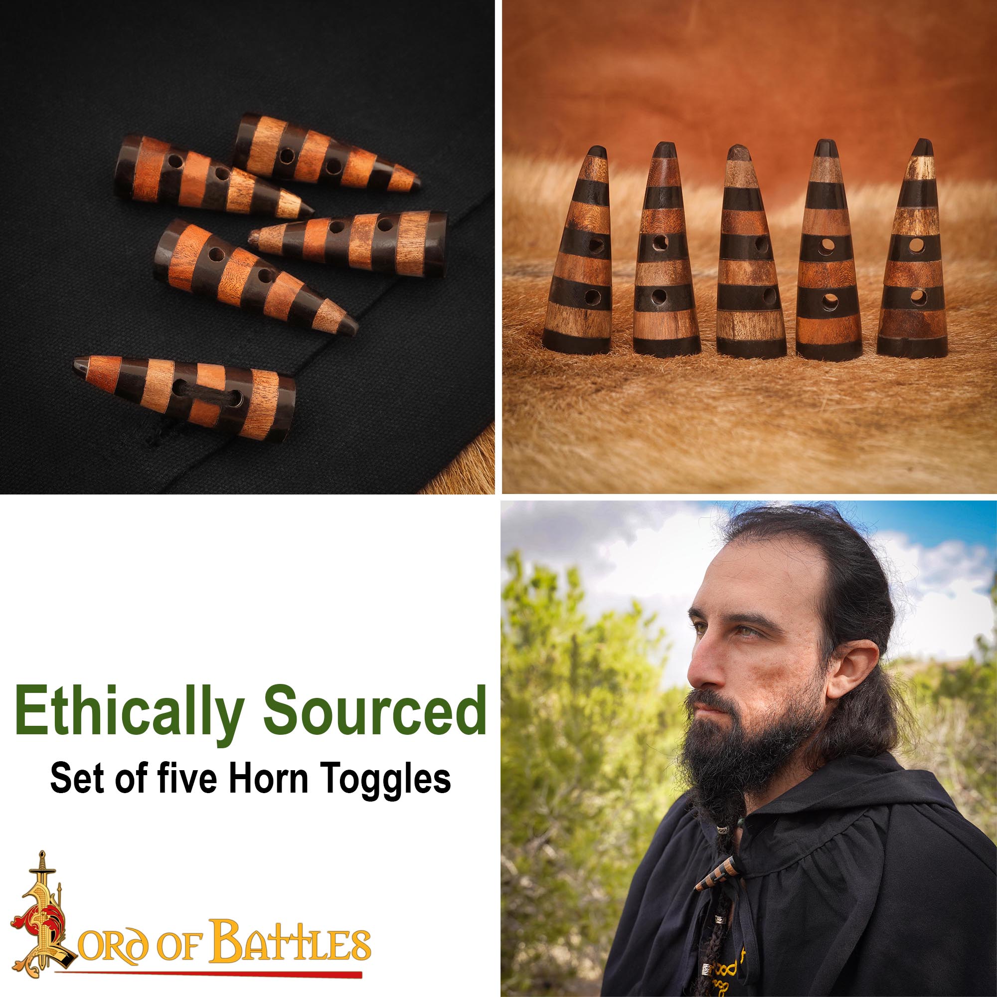 Handcrafted Genuine Horn Toggles Set of 5