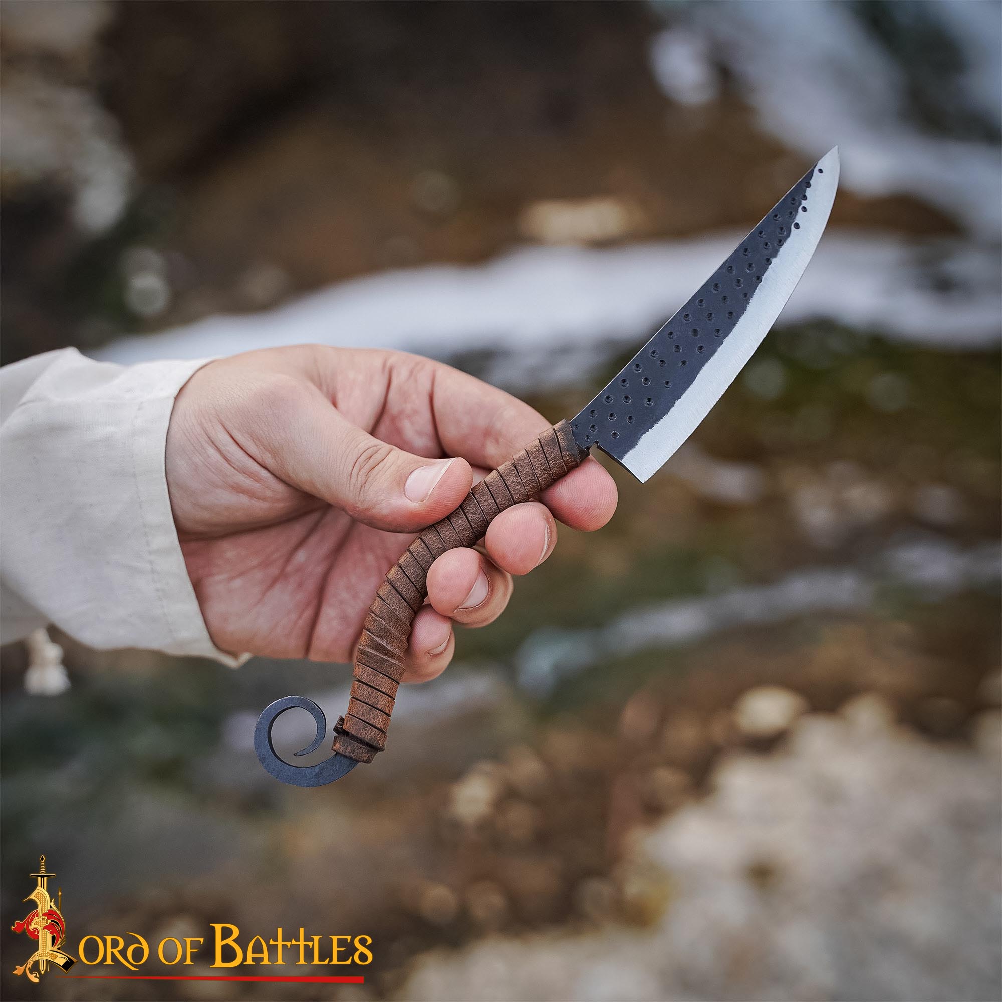 Hand-Forged Knife with Leather Wrapped Handle and Scroll End - 8426 4 Knife