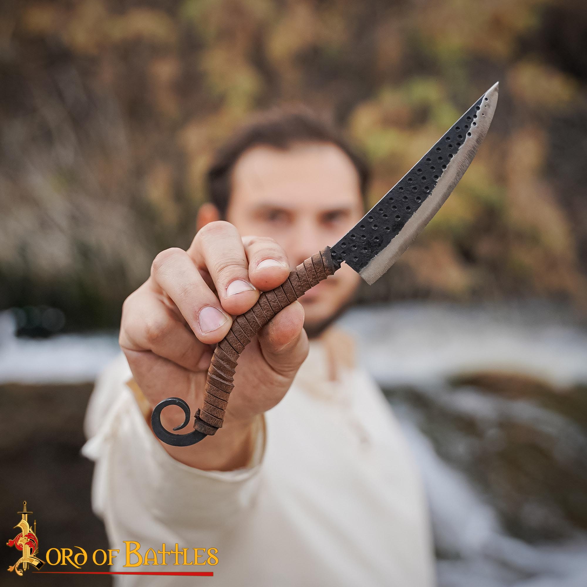 Hand-Forged Knife with Leather Wrapped Handle and Scroll End - 8426 6 Knife