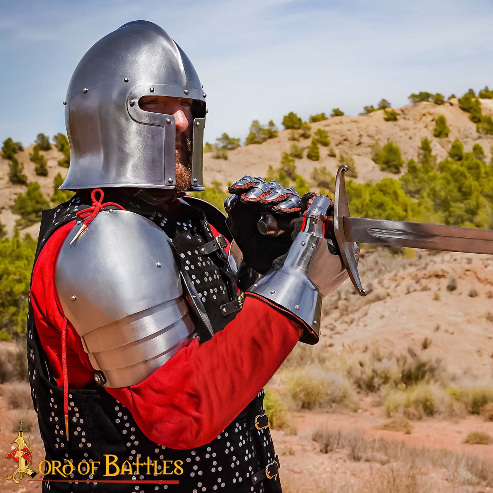 14th–Early 15th Century Steel Pauldrons with Rondel – 16 Gauge Polished Shoulder Armor 14th–Early 15th Century Steel Pauldrons with Rondel – 16 Gauge Polished Shoulder Armor