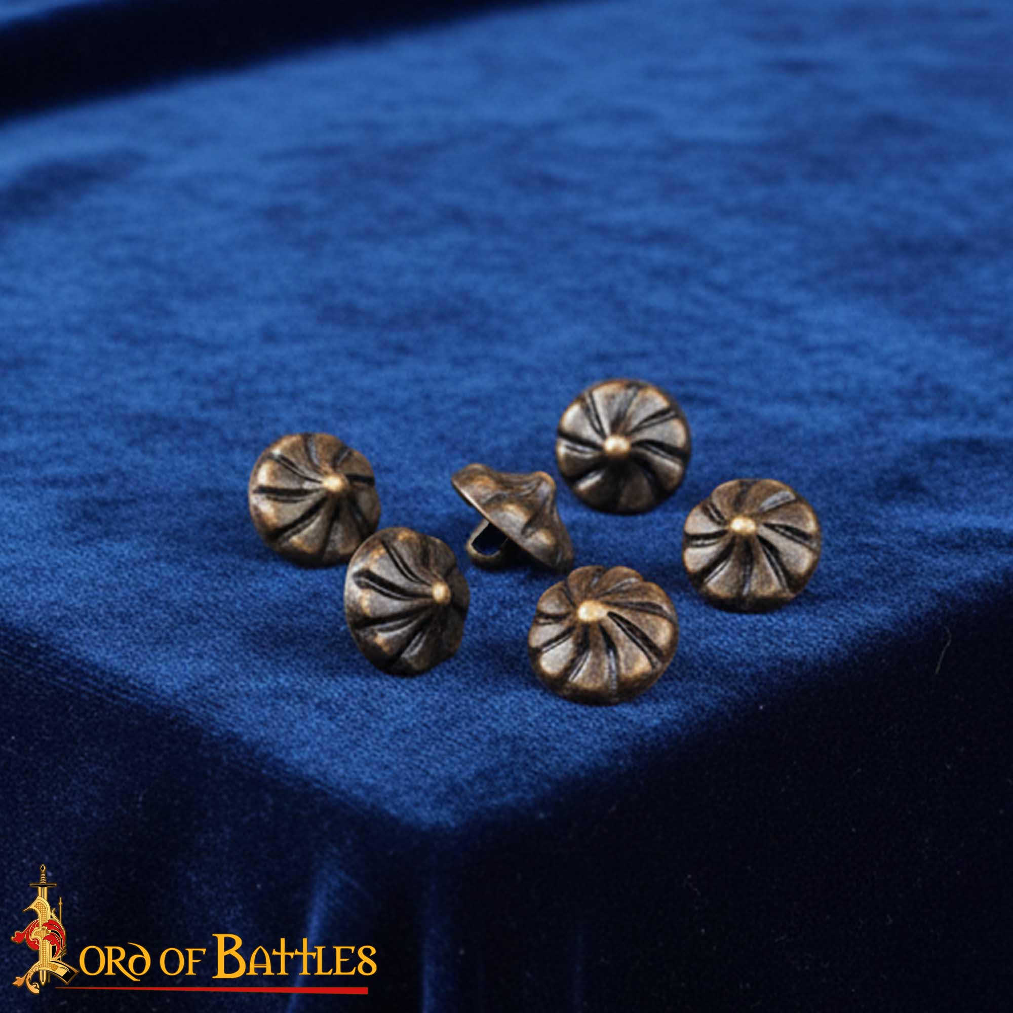 15th Century Brass Conical Button Studs – Set of 6 Historical Garment Fasteners Conical Button