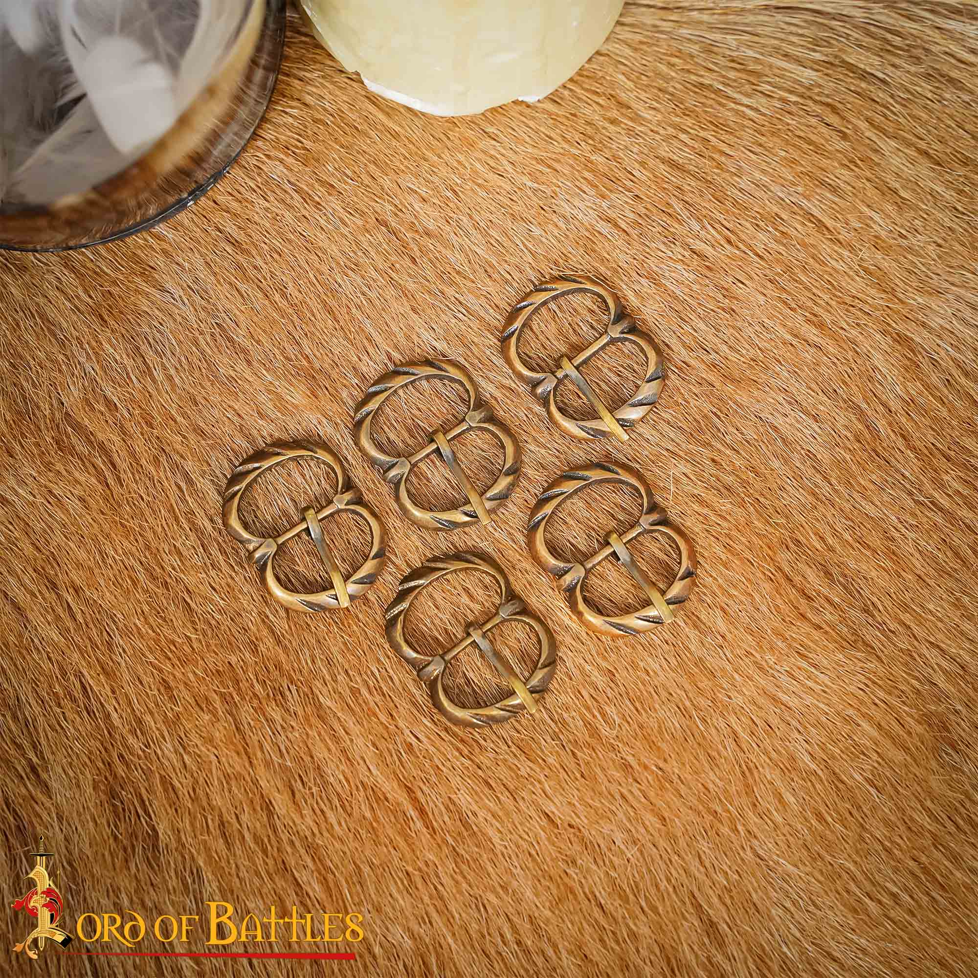 15th Century Medieval Antique Brass Double-Loop Buckles 8909A-5Pcs 4 Medieval Brass Buckle Set