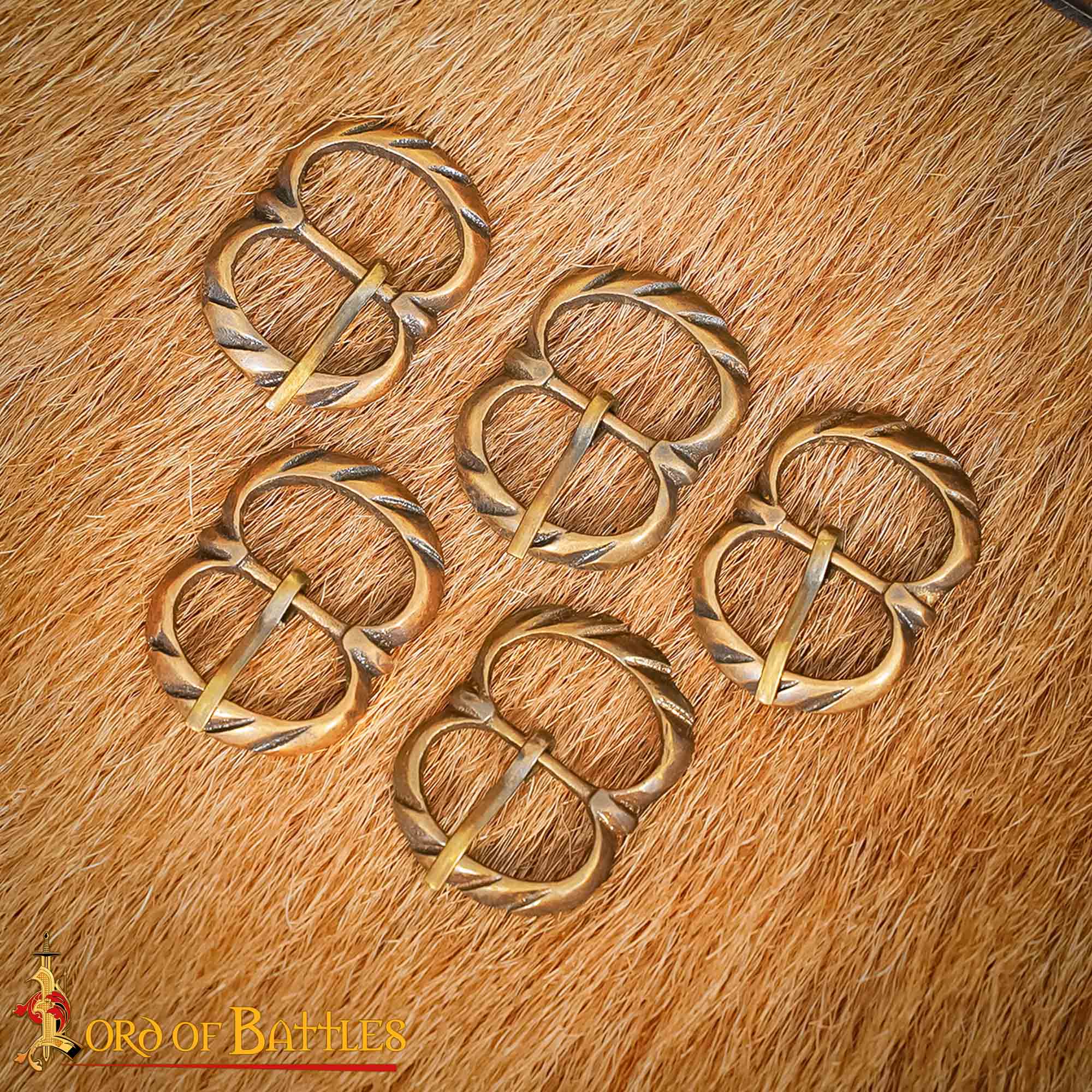 15th Century Medieval Antique Brass Double-Loop Buckles 8909A-5Pcs Medieval Brass Buckle Set
