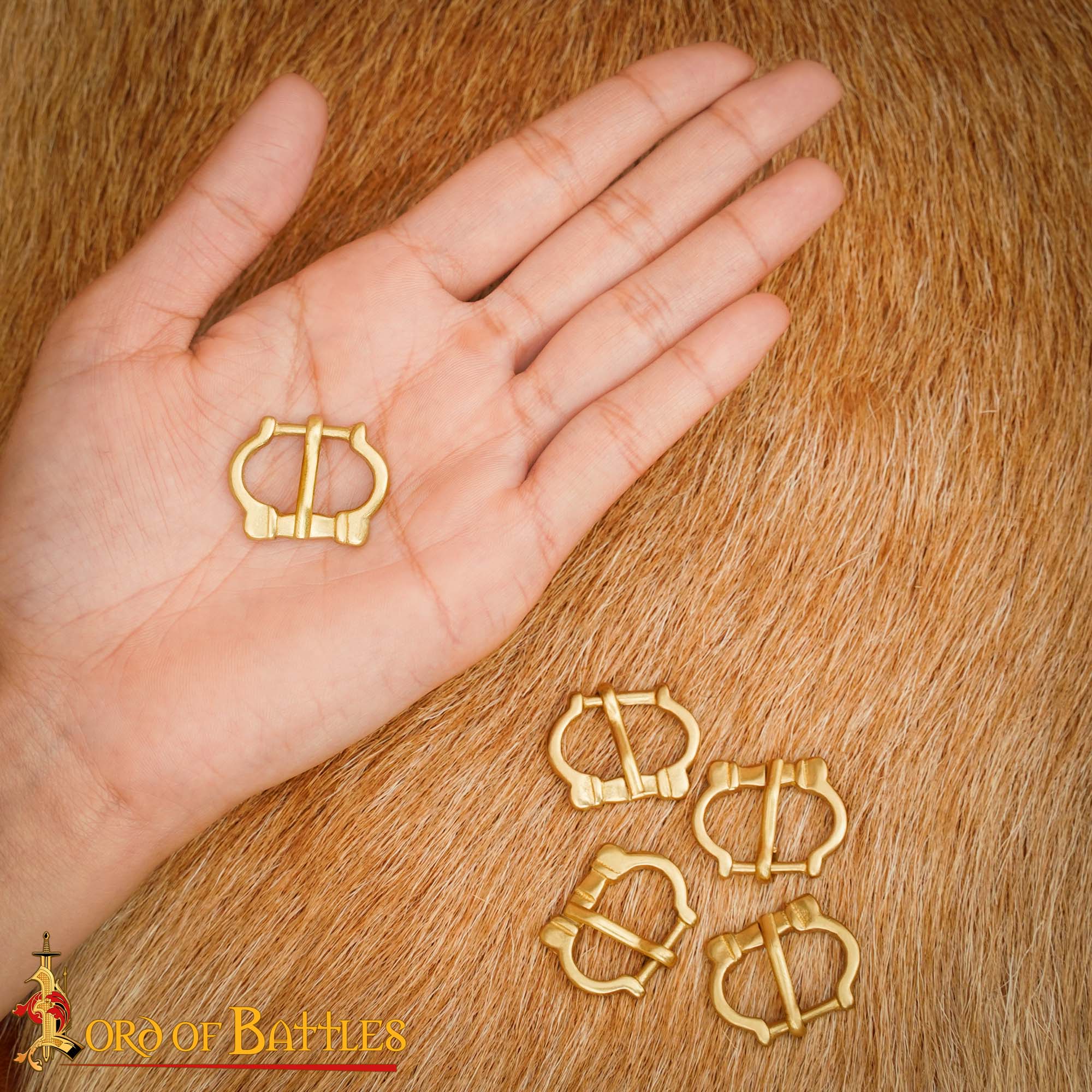 Miniature Medieval Brass Buckles Set of 5 Hand crafted 13th–14th Century Style Fasteners , 1 cm Straps Brass Belt Buckles