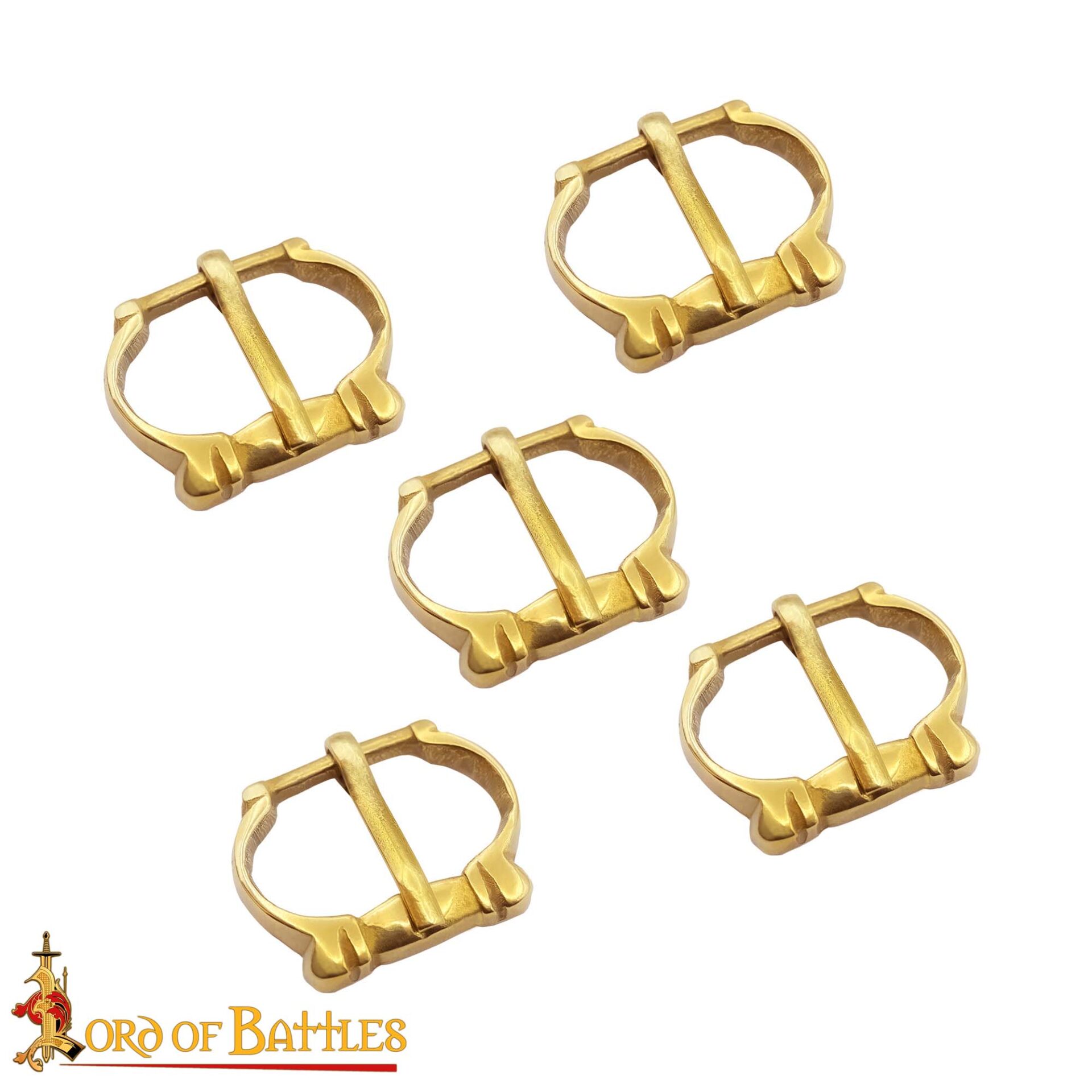 Miniature Medieval Brass Buckles Set of 5 Hand crafted 13th–14th Century Style Fasteners , 1 cm Straps Brass Belt Buckles