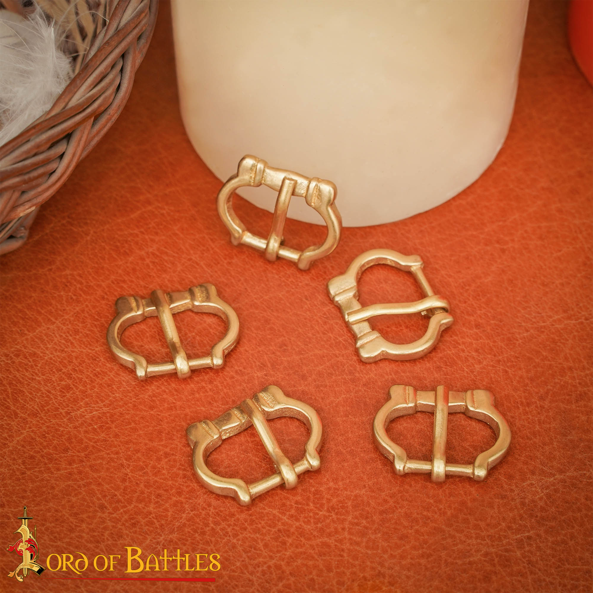 Miniature Medieval Brass Buckles Set of 5 Hand crafted 13th–14th Century Style Fasteners , 1 cm Straps Brass Belt Buckles