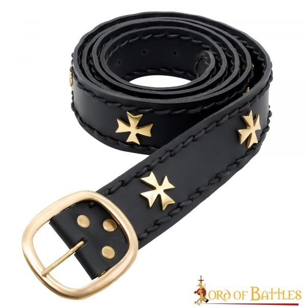 Medieval Crusader Genuine Leather Belt Pure Brass Cross Belt Mount