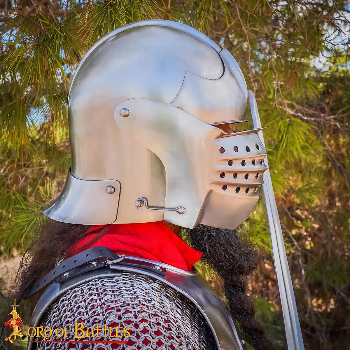 Medieval Italian Bellows Face Sallet Helmet with Padded Liner - Image 6