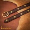 25246CBR_6 Medieval Crusader Genuine Leather Belt Pure Brass Cross Belt Mount