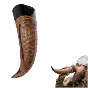 Viking Drinking Horn with Honeycomb Engraving
