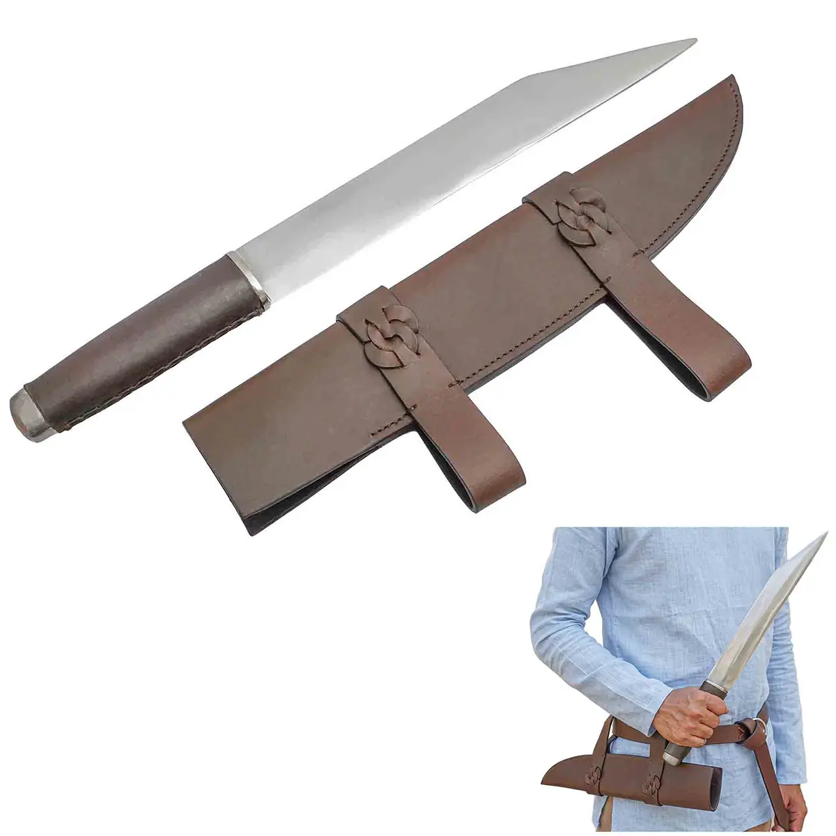 Viking Seax Dagger with Leather Sheath